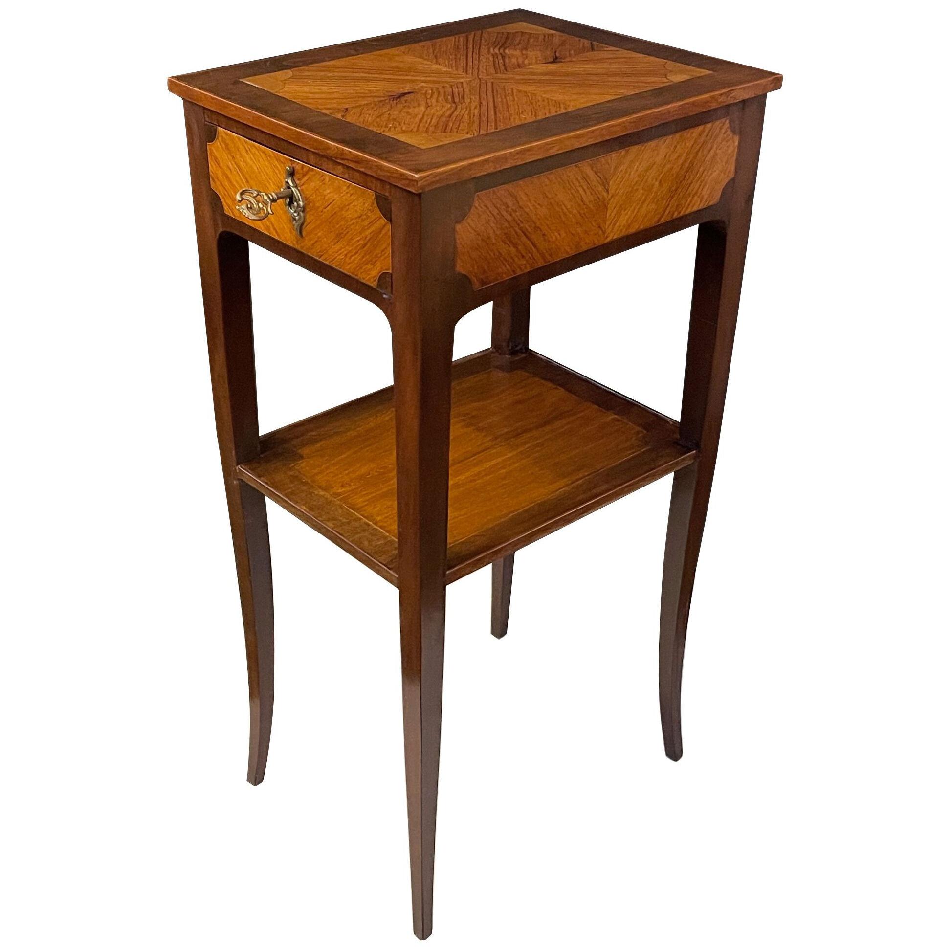 French 19th century mixed-wood transition style single-drawer side table