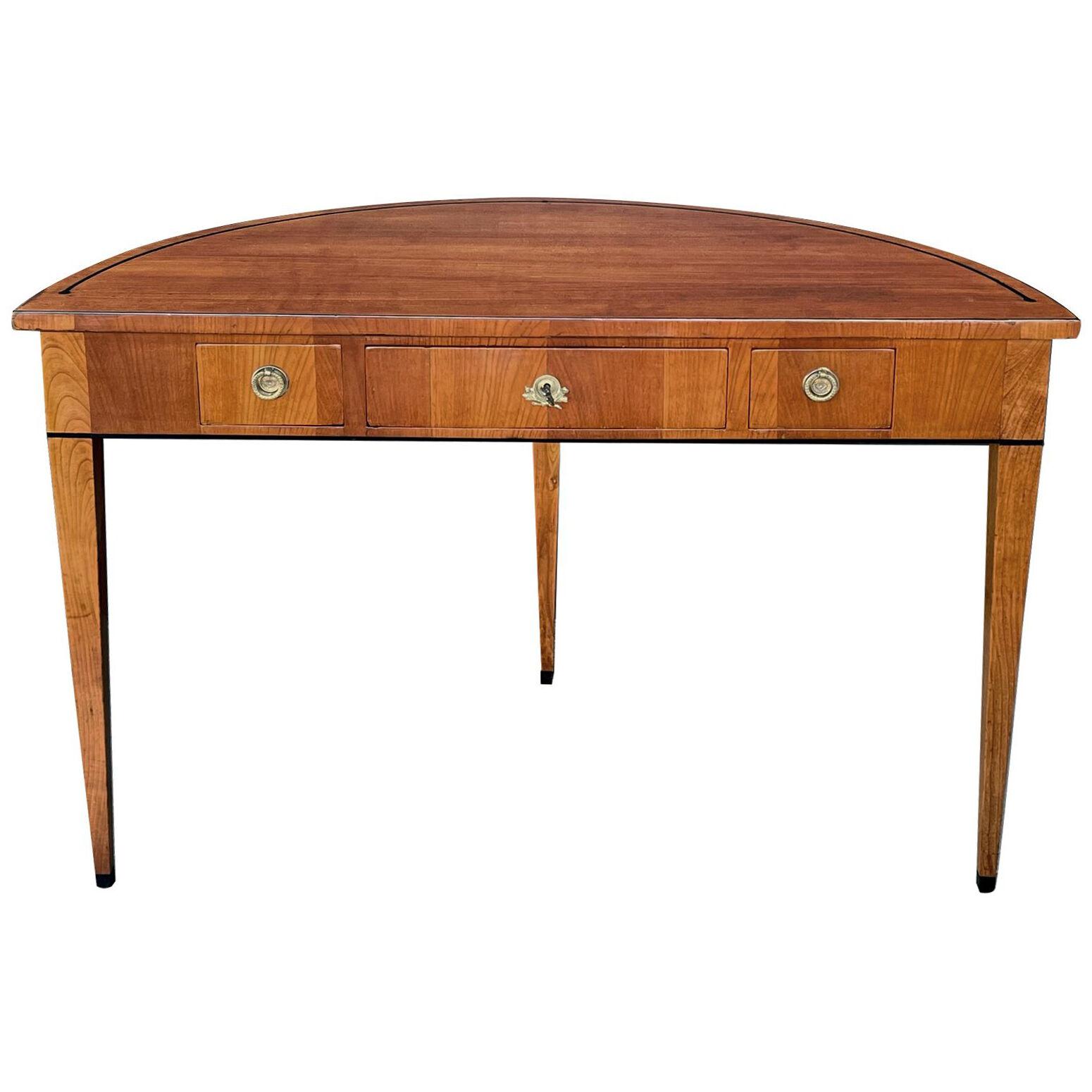 Biedermeier style cherrywood 3-drawer demilune writing desk