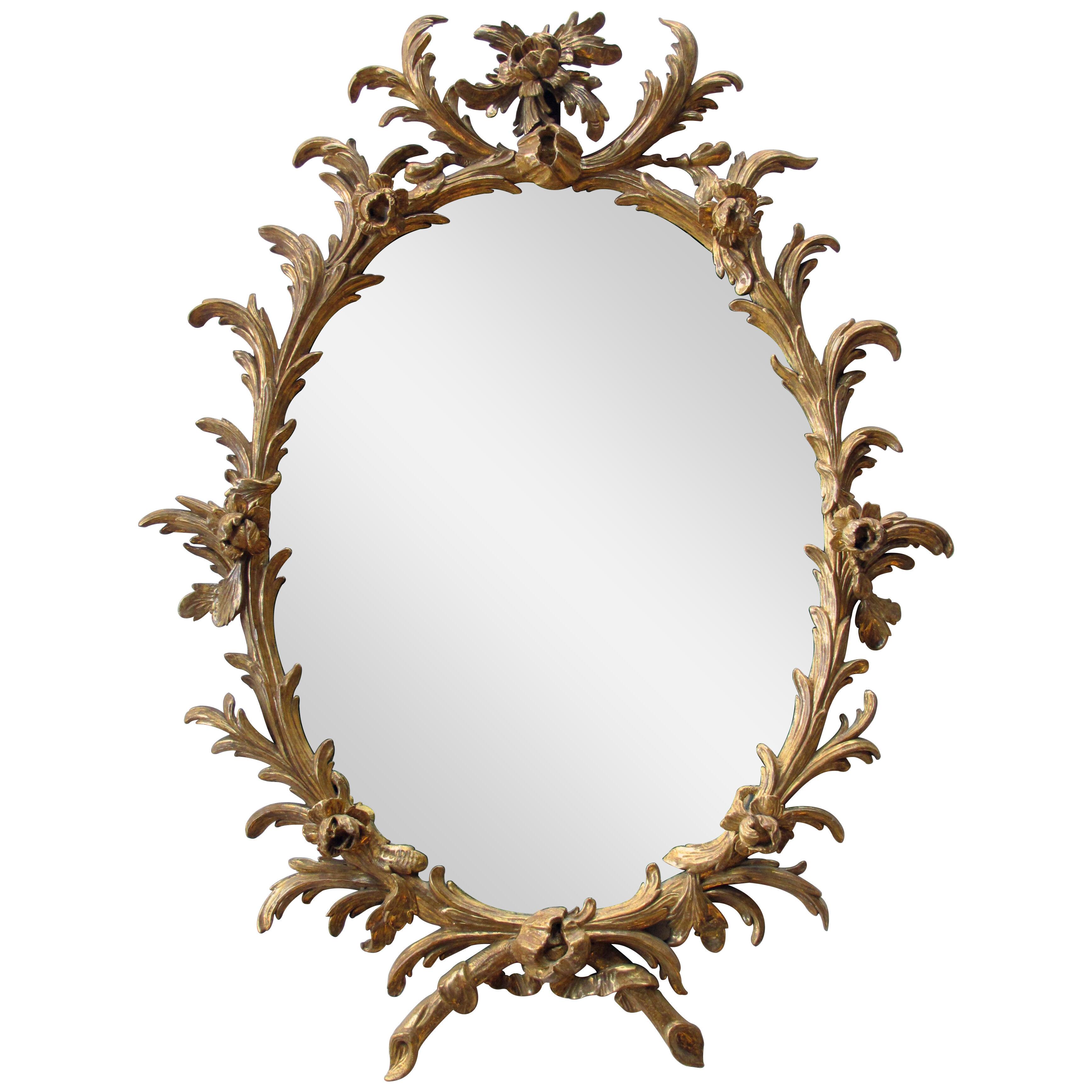 Good Quality English George II Rococo Giltwood Oval Foliate-Carved Mirror