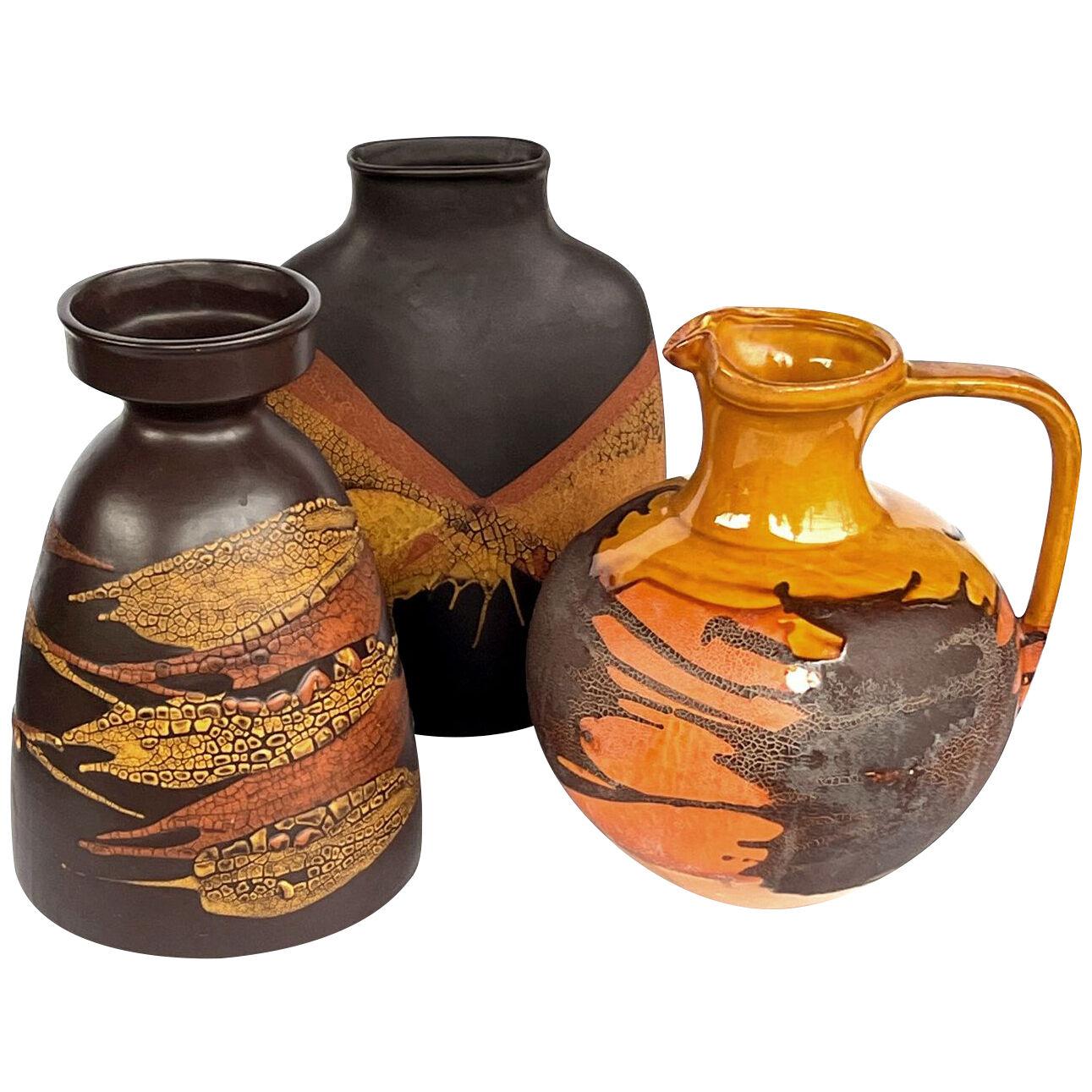 Set of 3 Royal Haeger Pottery Vesselsk with Brown, Ochre and Orange Glaze