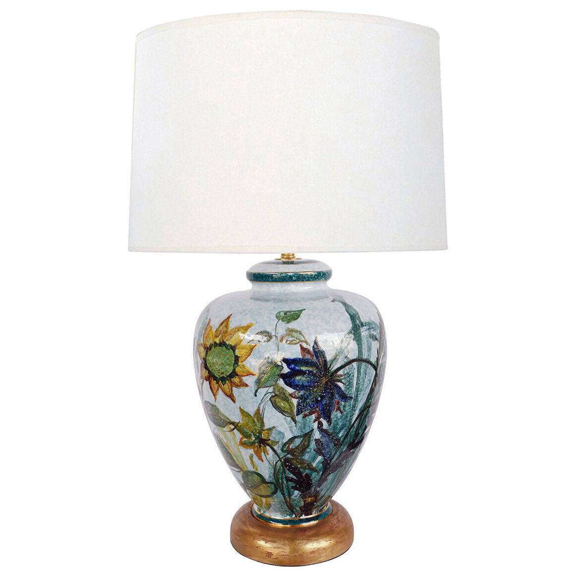 Artist Signed Saca Italy Polychromed Lamp with Bold Floral Stems