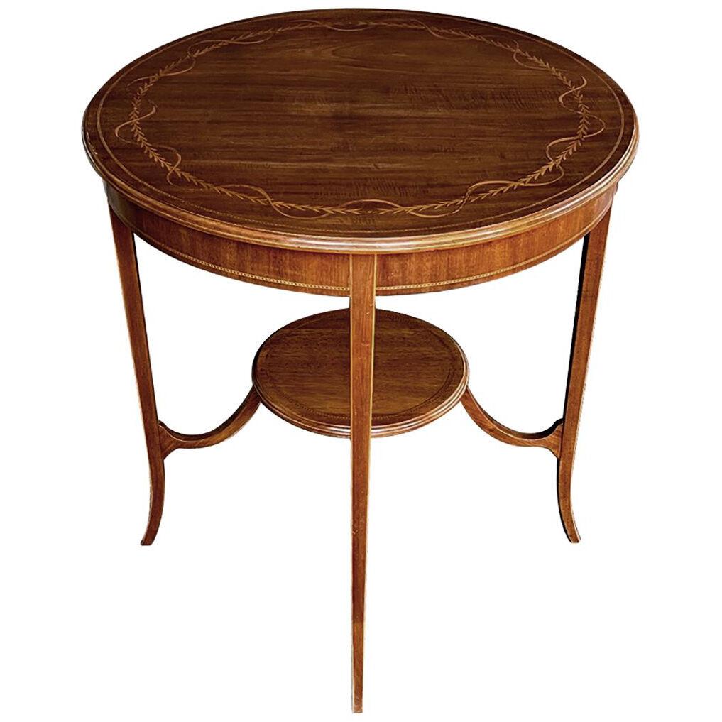 English Edwardian mahogany inlaid circular side/occasional table