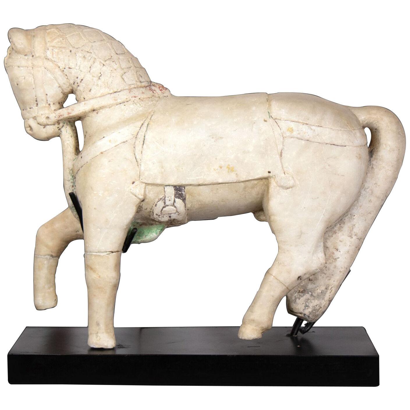 An Exquisite Carved Alabaster Horse On Stand; Rajasthan, Circa 1720.