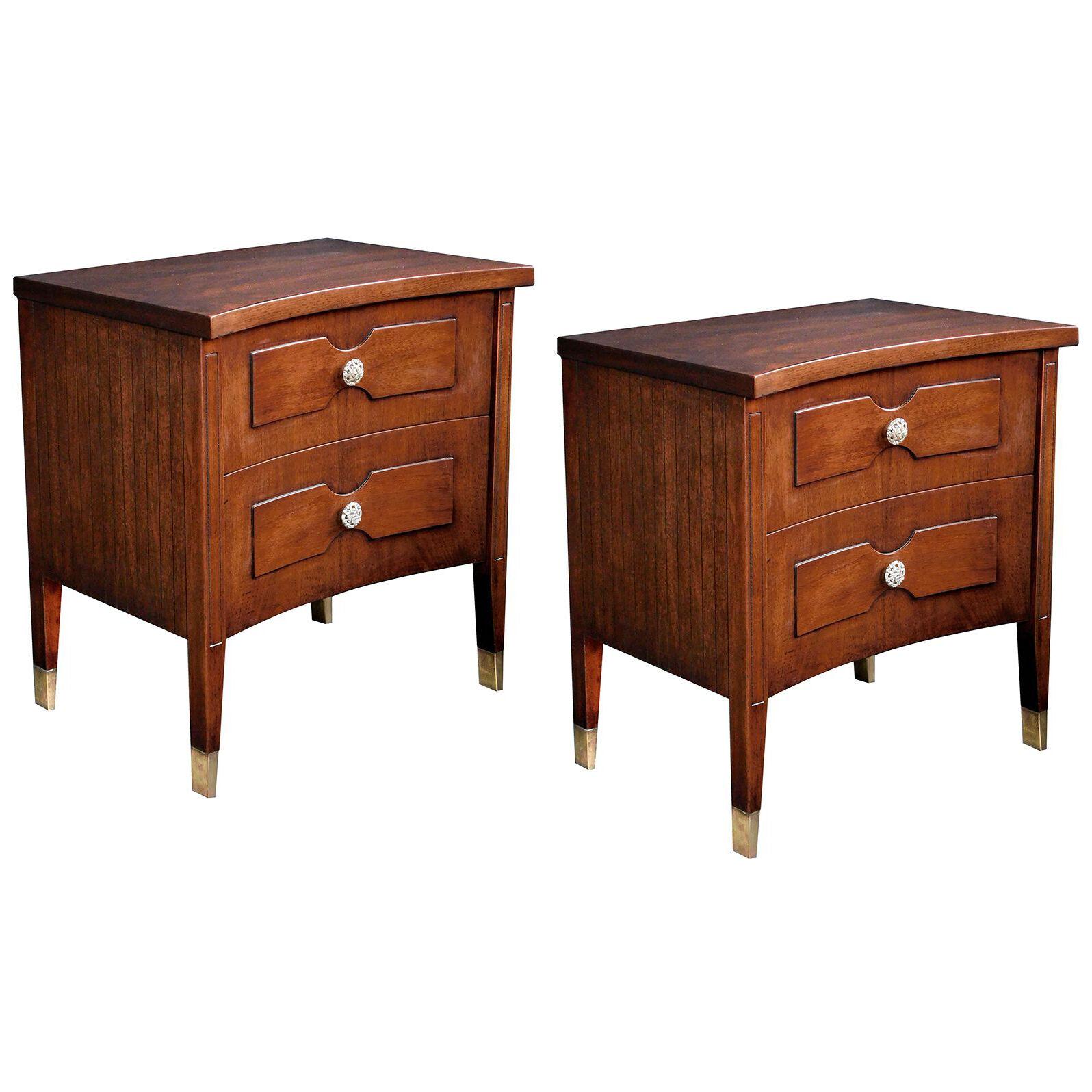 Pair of American 1960's walnut 2-drawer concave bedside cabinets/chests