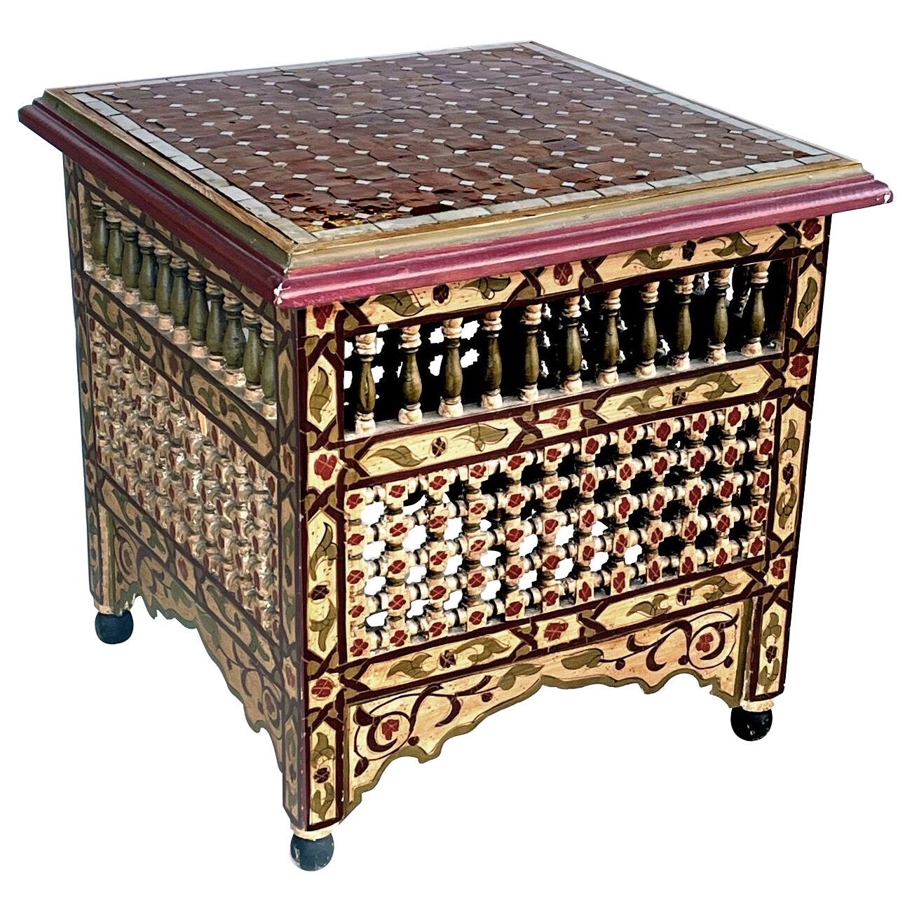 Moorish style polychromed square table with tile top