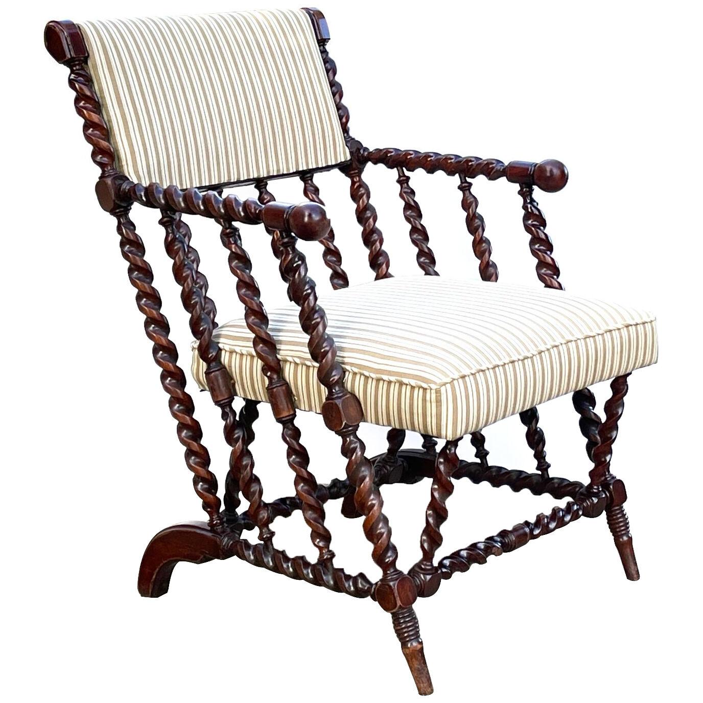 late 19th century English barley twist carved armchair