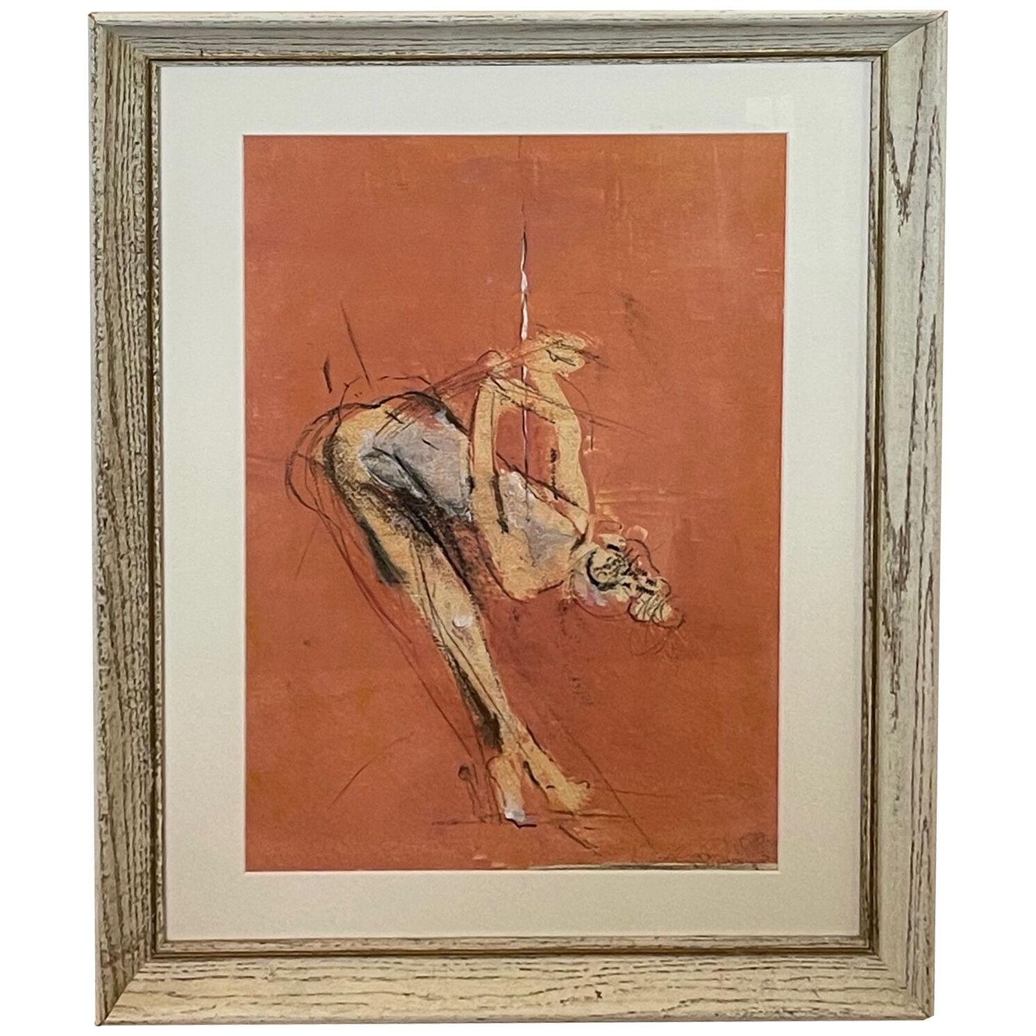 Gouache, charcoal and pastel on paper; mid-century drawing of a ballerina