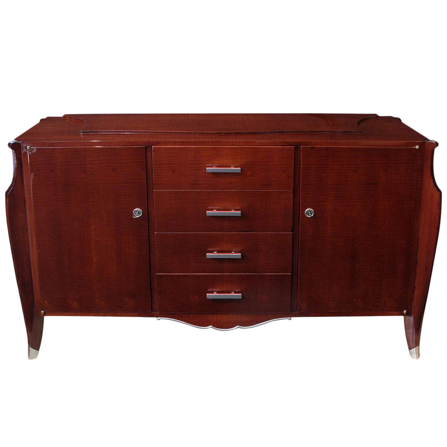 A Superb Quality French Art Deco Tiger-Mahogany Sideboard,  1930's.