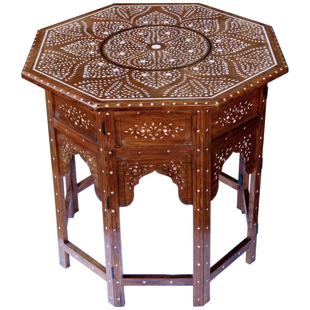 A large & intricately inlaid Anglo Indian octagonal side/traveling table