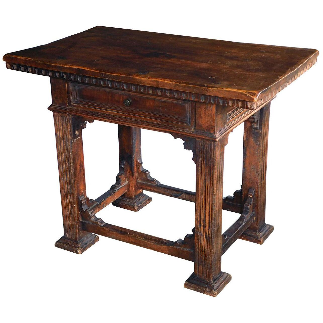 Rustic Italian baroque style walnut single-drawer side table