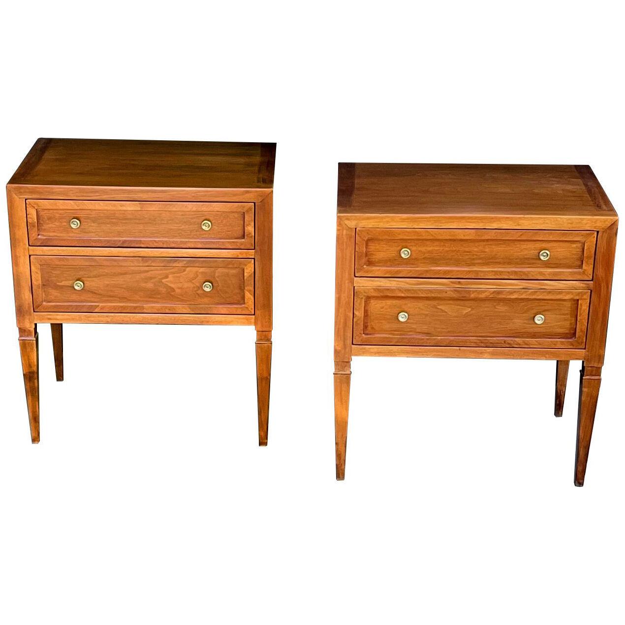 Good quality pair of John Stuart 1960's cherrywood 2-drawer bedside chests