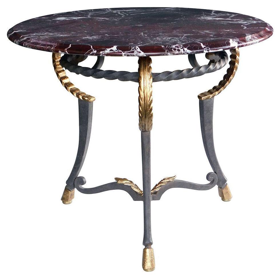 Hand-Forge Iron Center/Side Table w Marble Top in the Style of Gilbert Poillerat