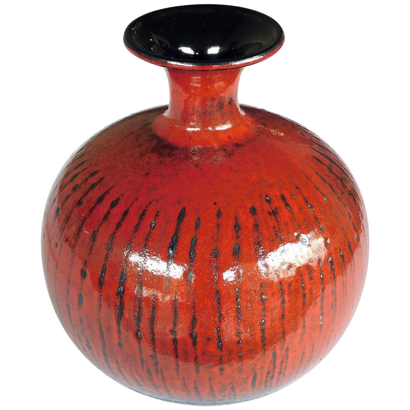 1960's Carstens art pottery red-orange glazed bulbous vase