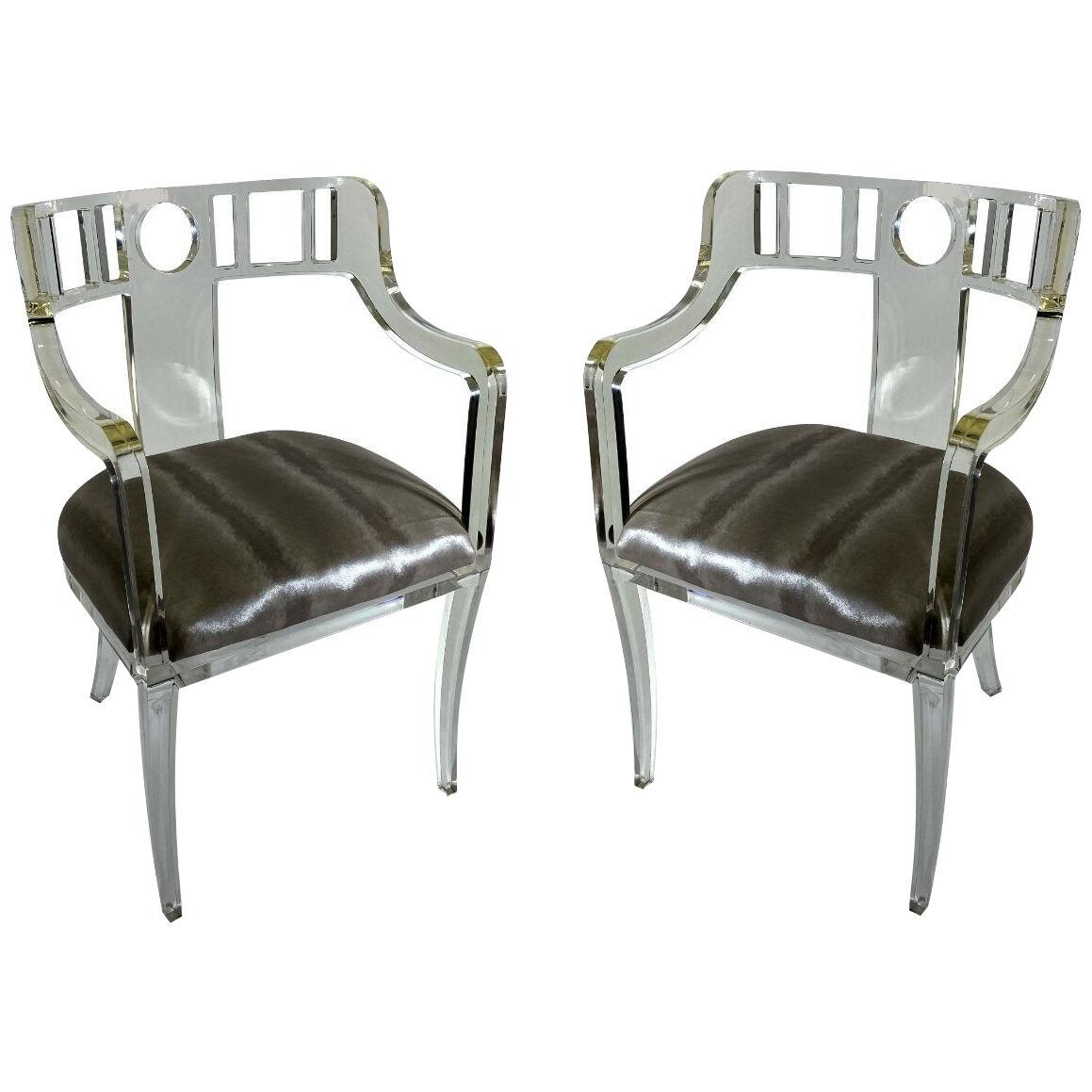 Pair of American Modern Lucite Chair Armchairs, Geoffrey Bradfield