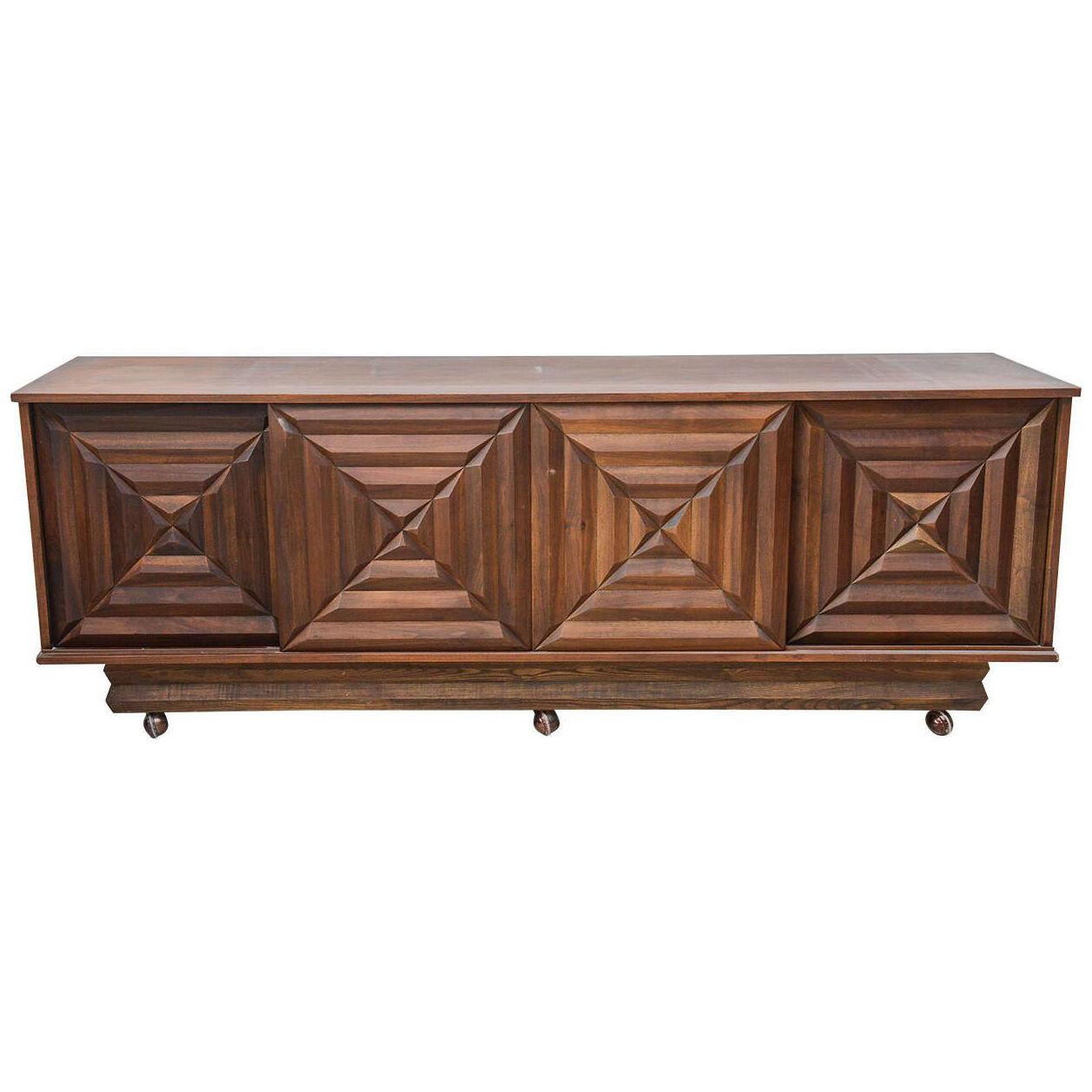 French Modern Dark Walnut Four-Door Credenza or Buffet, Style of Maxime Old