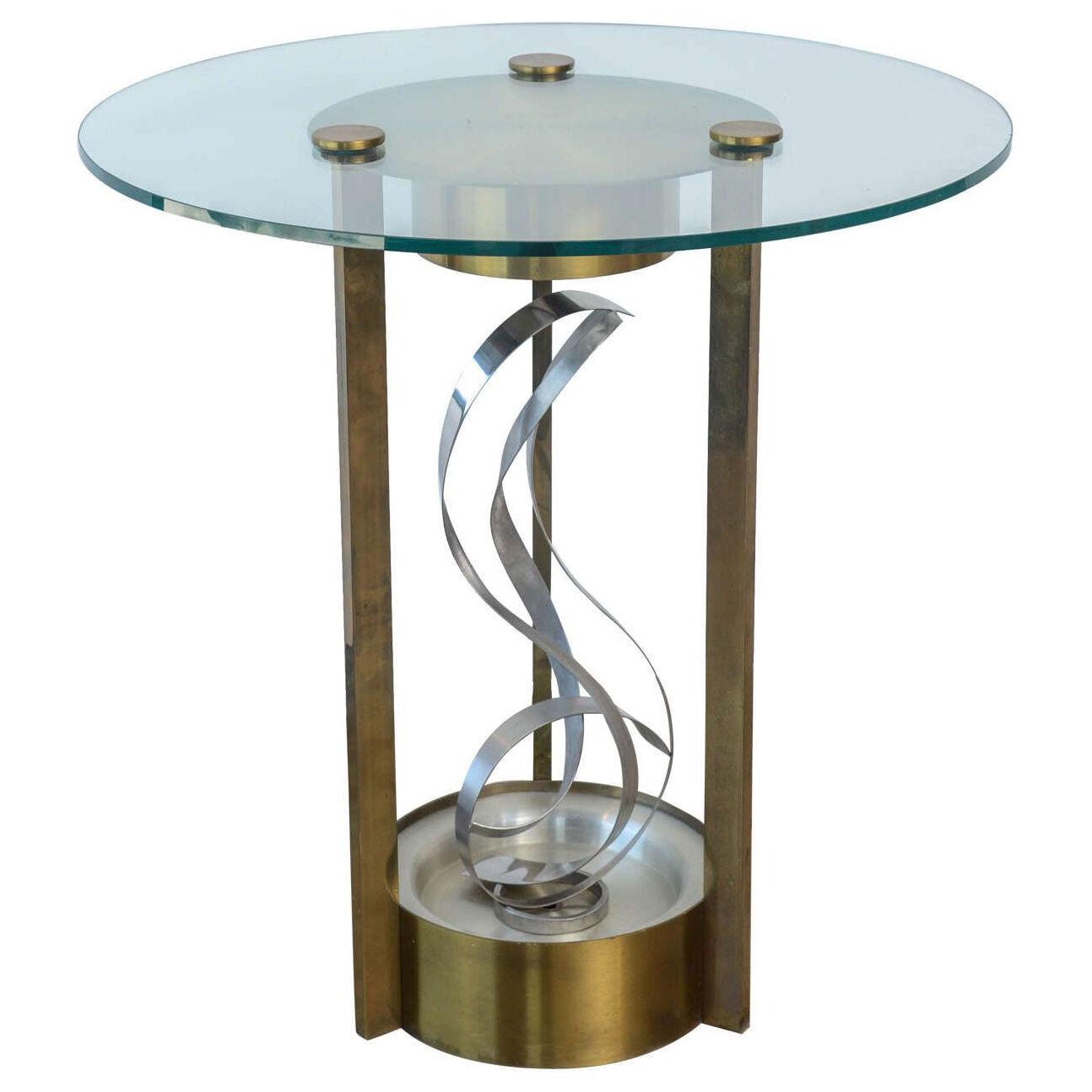 American Modern Chrome, Brass and Glass Side Table, Fontana Arte, 1960's	