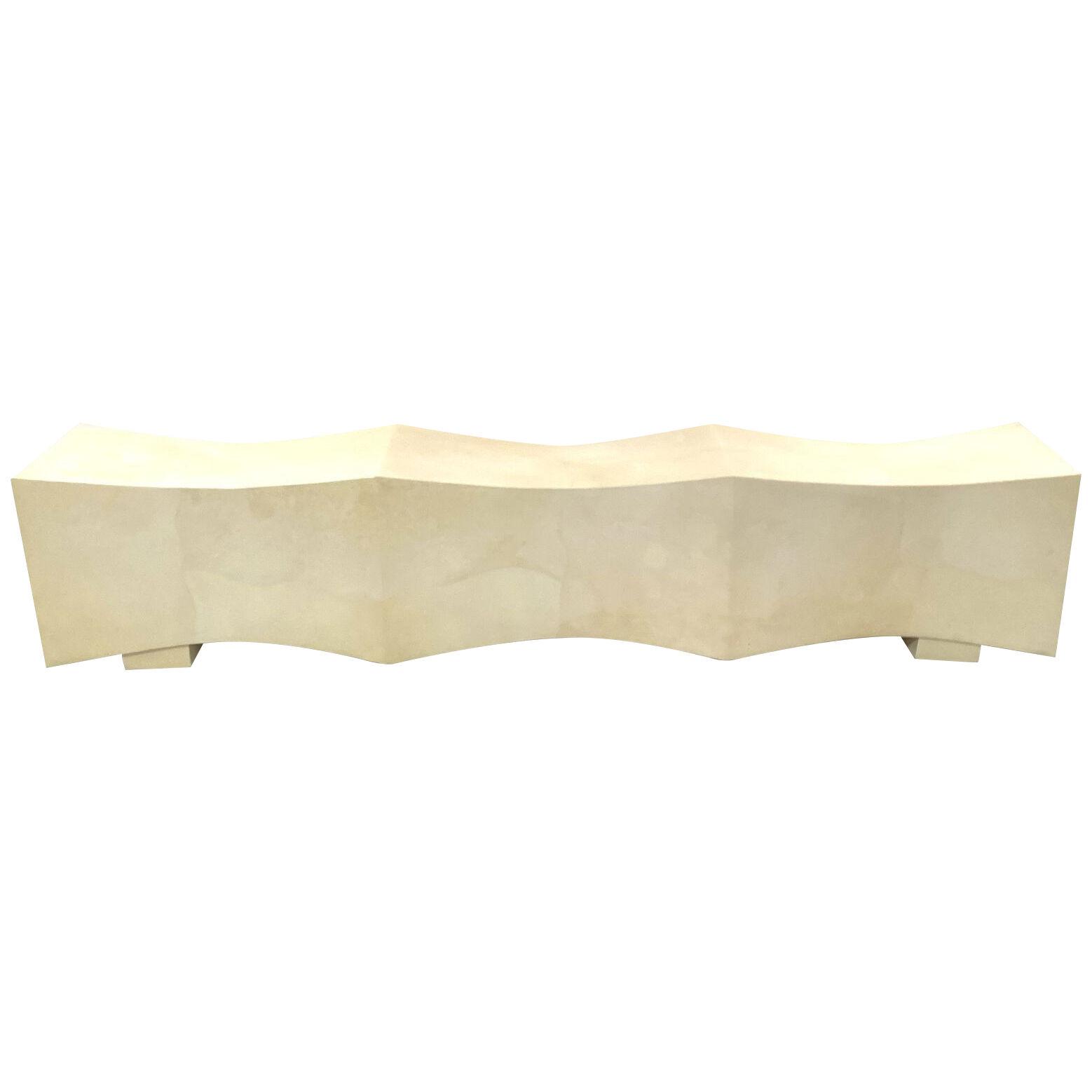 American Modern Freeform Inlay Goatskin Parchment "Cameo Bench, Karl Spring