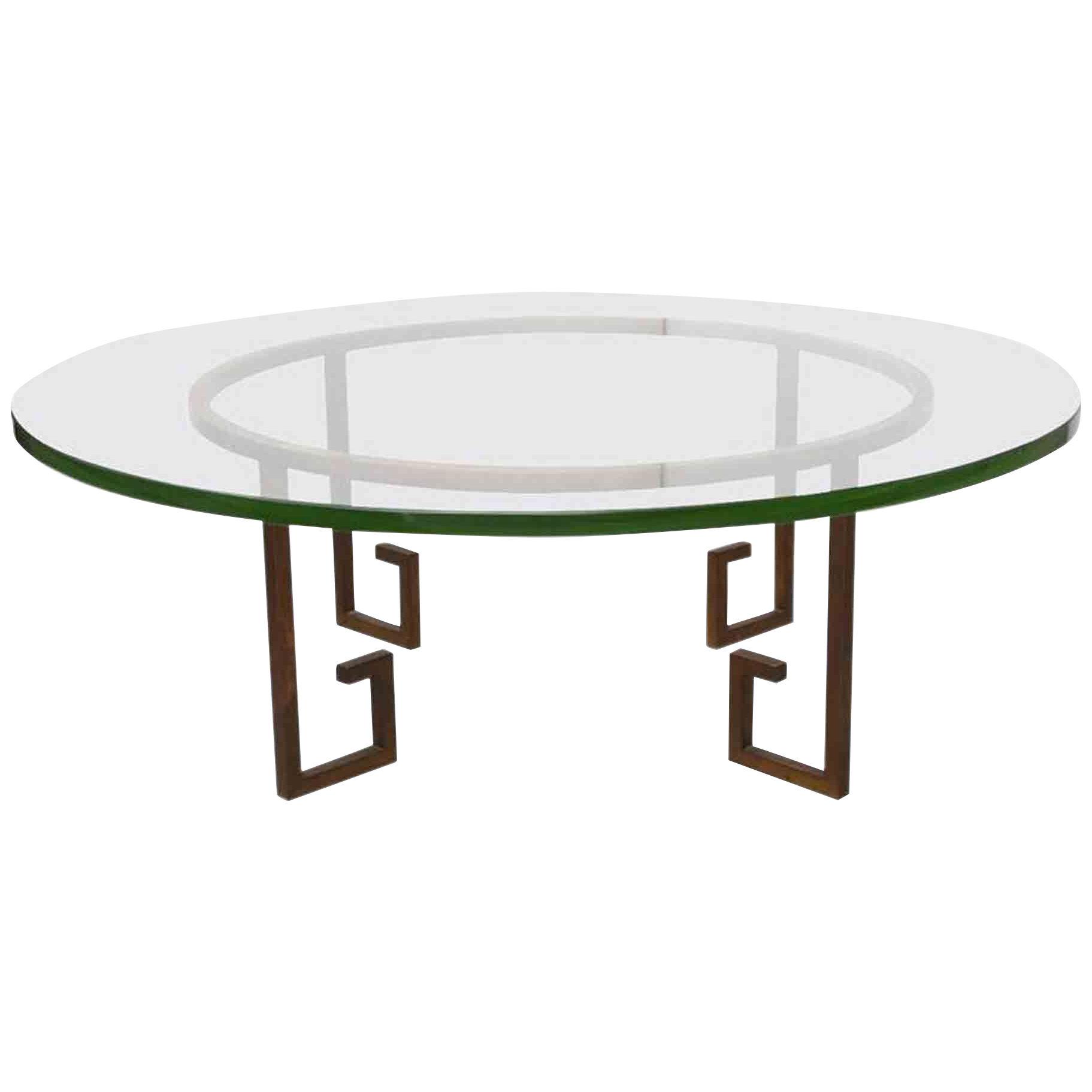 French Modern Gilt Iron and Glass Low Table, Attributed to Jean Royere