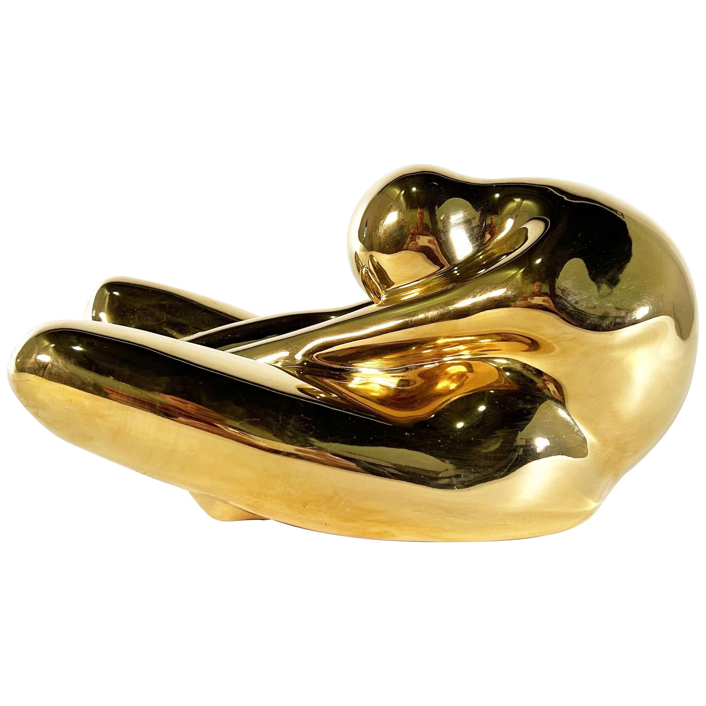 American Modern Ceramic Gold Glazed, Meditation Figure, Jaru