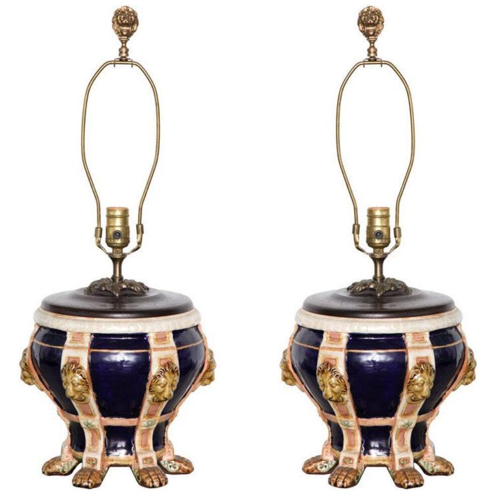 Pair of Mintons Porcelain Urns Now Mounted as Lamps