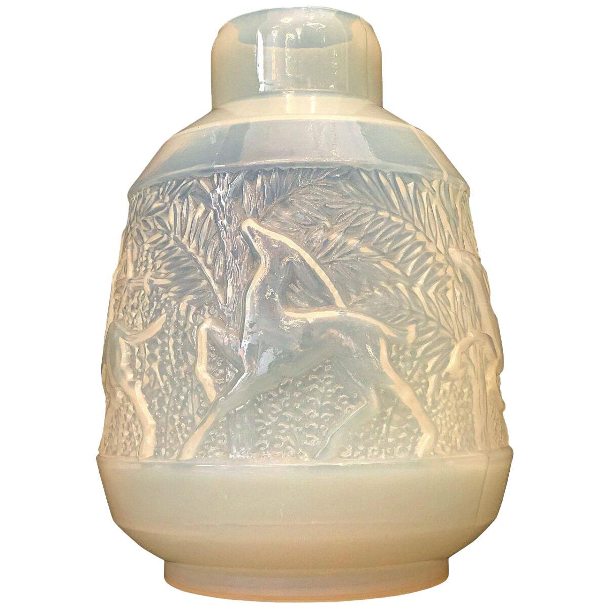 Rare French Art Deco Iridescent Glass Vase, Etling