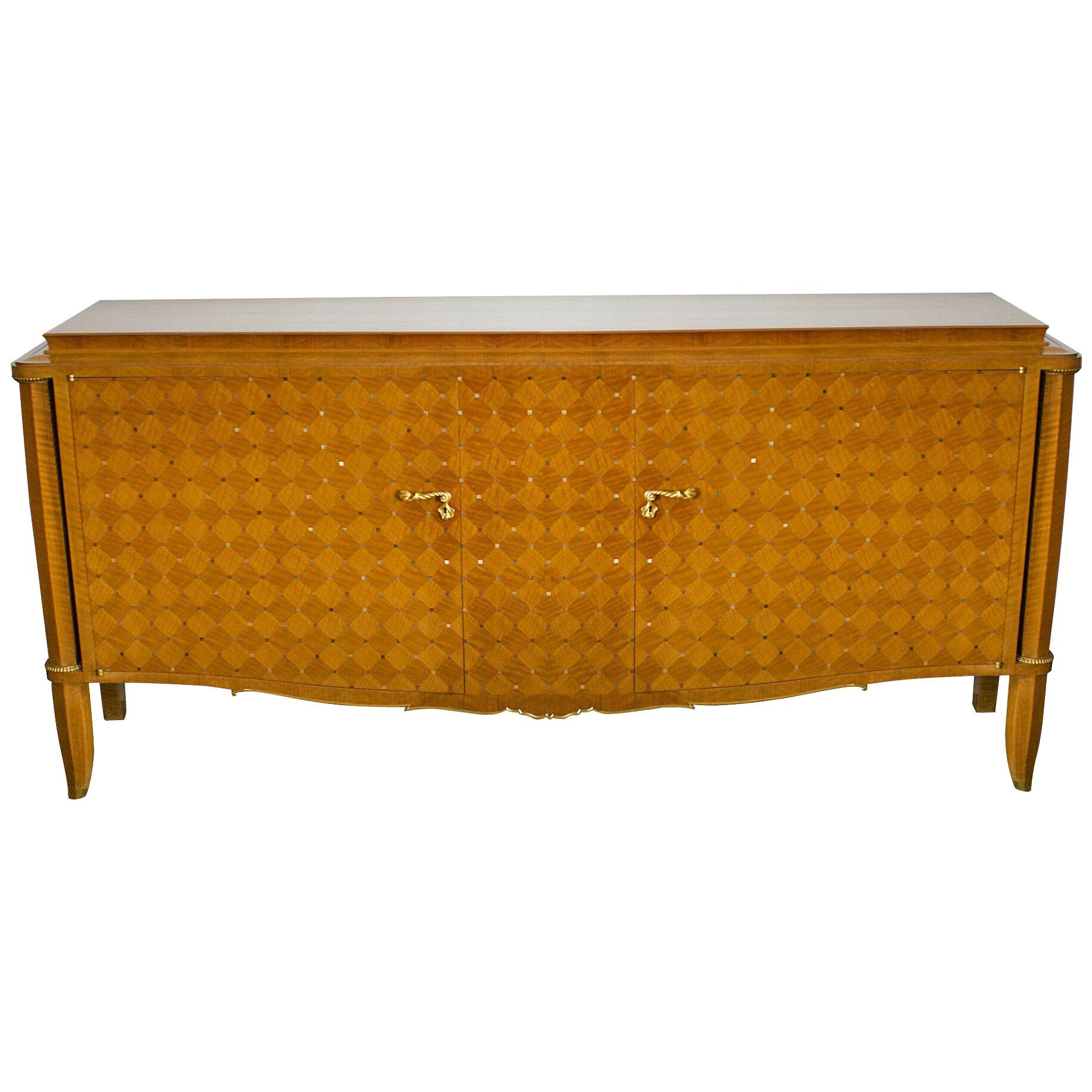 Important French Bronze,Walnut,Parquetry & Mother of Pearl Credenza,Jules Leleu