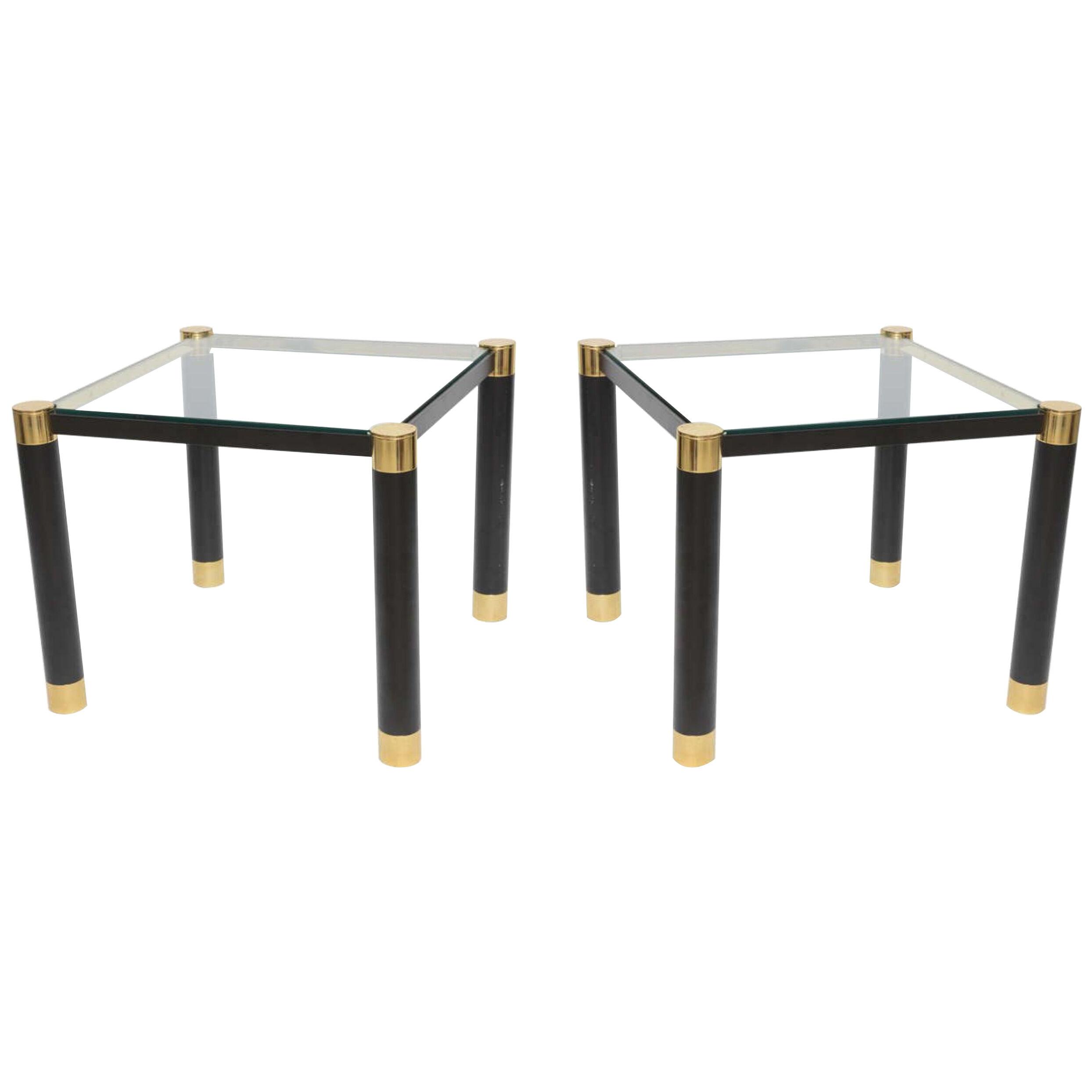 Pair of American Modern Brass and Ebonized Glass Top Tables, Karl Springer