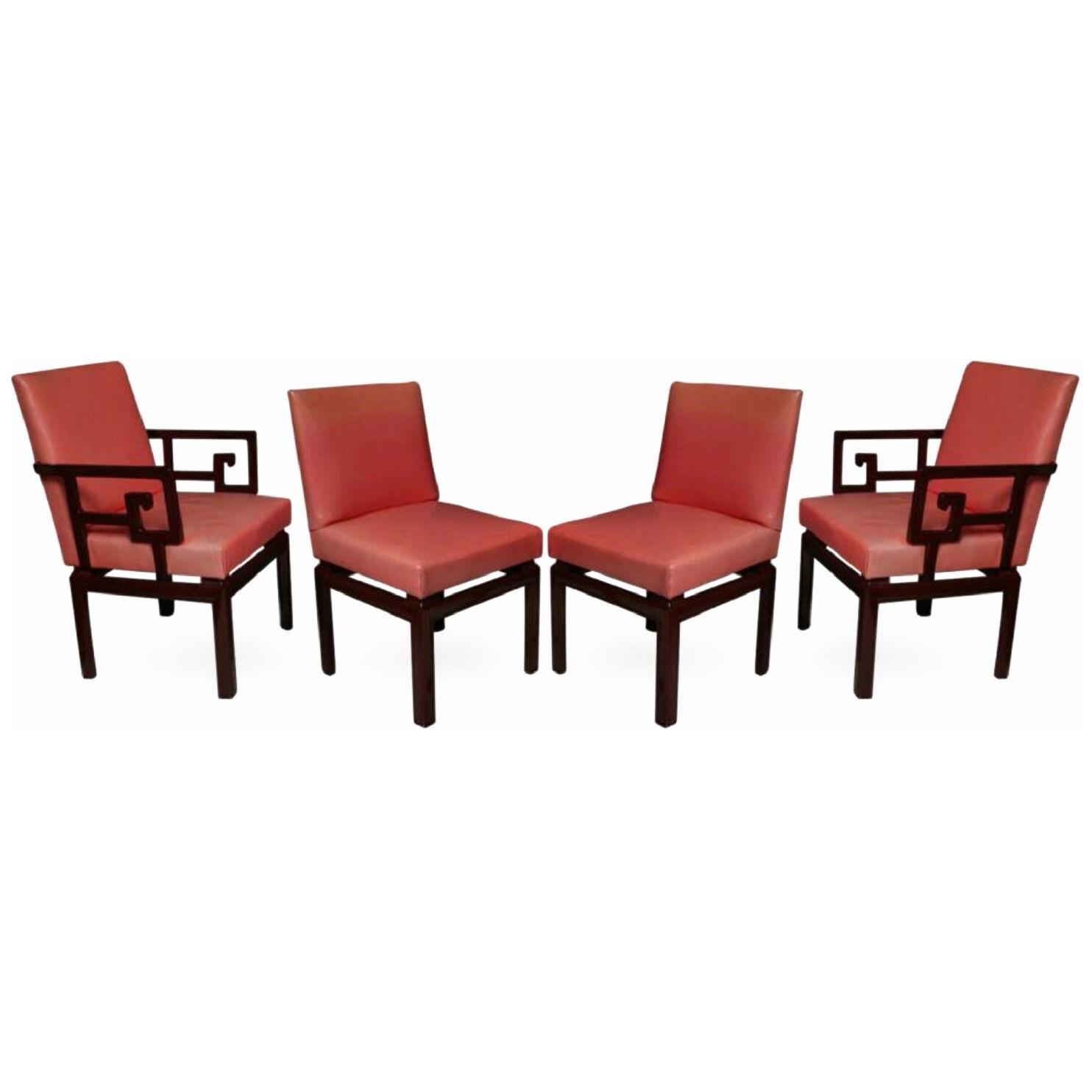 Set of Four American Modern Mahogany "Far East" Dining Chairs, Michael Taylor