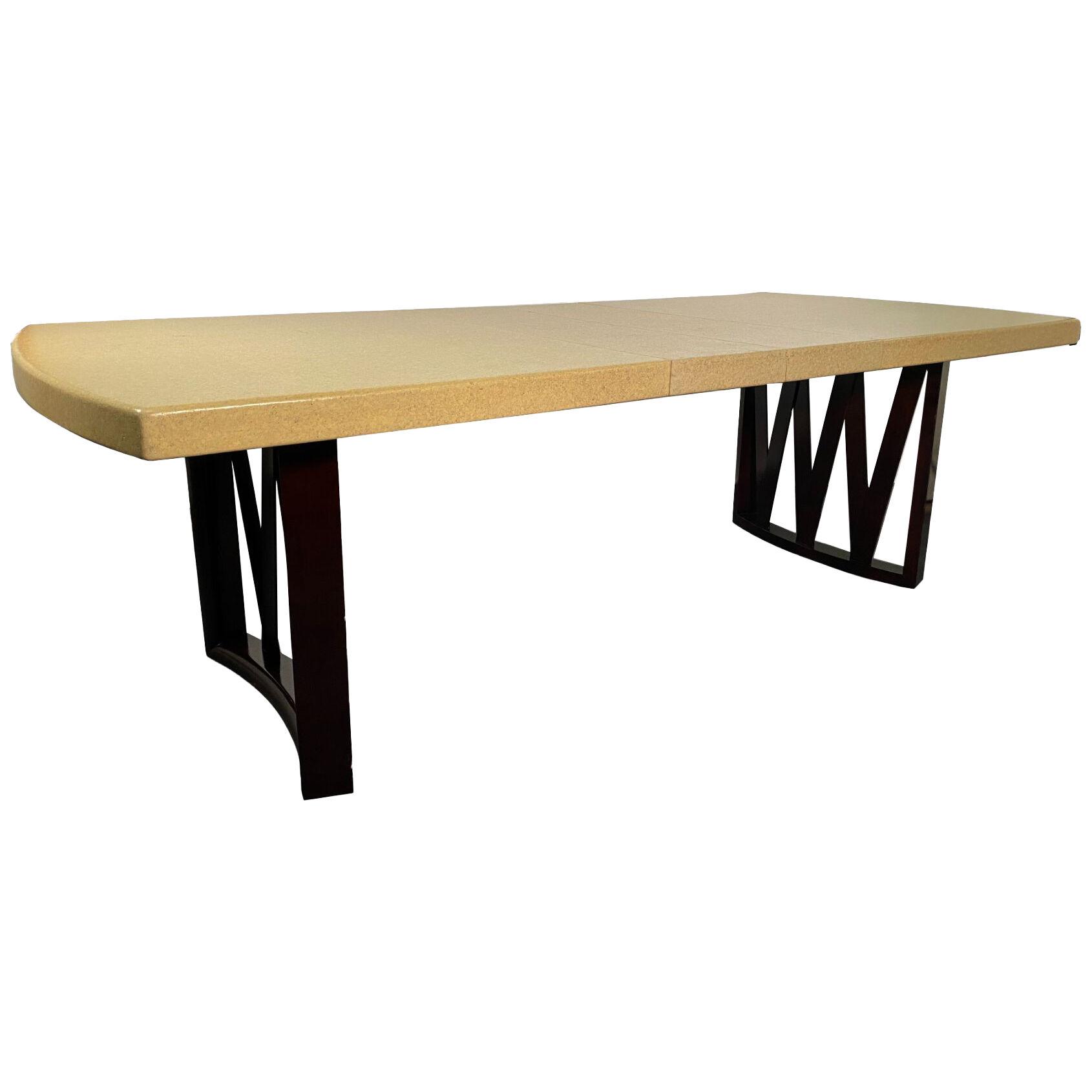 American Modern Mahogany & Cork Top Extension Dining Table, Paul Frankl