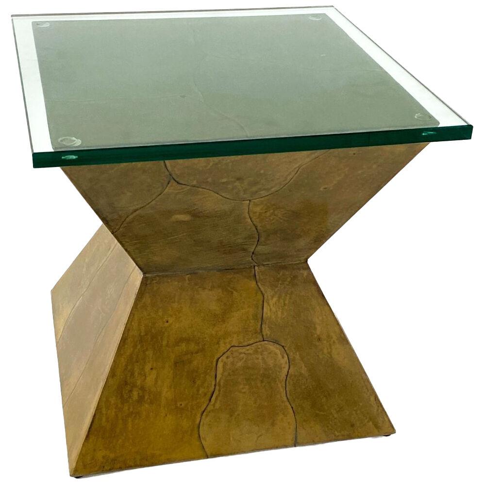 Italian Modern Olive Goatskin Side Table, Aldo Tura