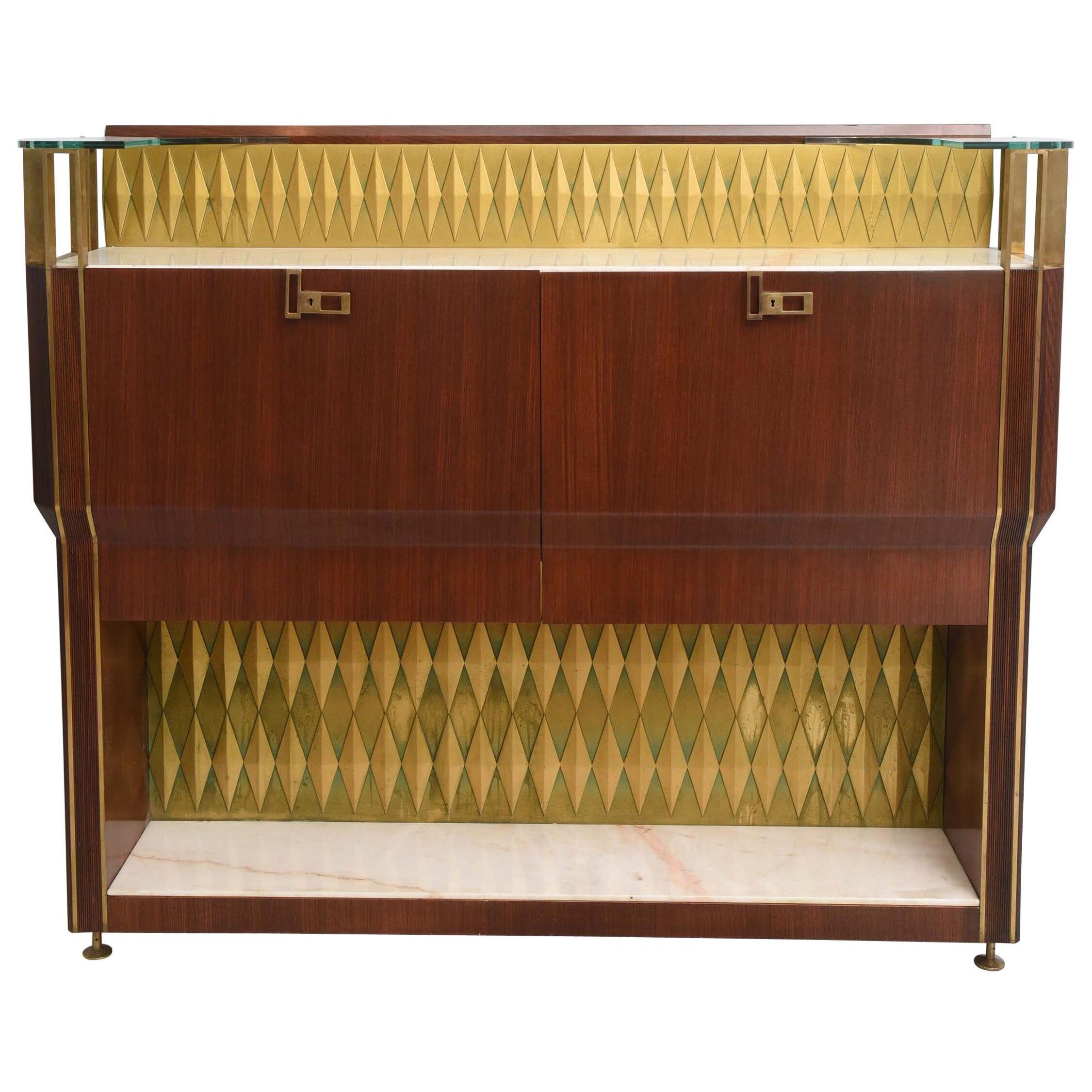 Rare French Modern Mahogany, Bronze and Brass Bar Cabinet, Raphael