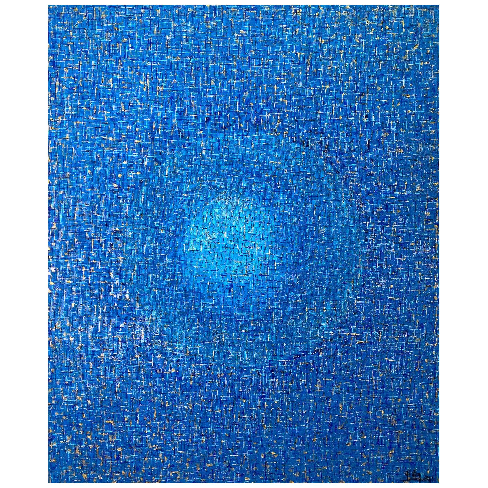 Modern Abstract Mixed-Media on Canvas Painting "Blue Nimbus", Hyunae Kang