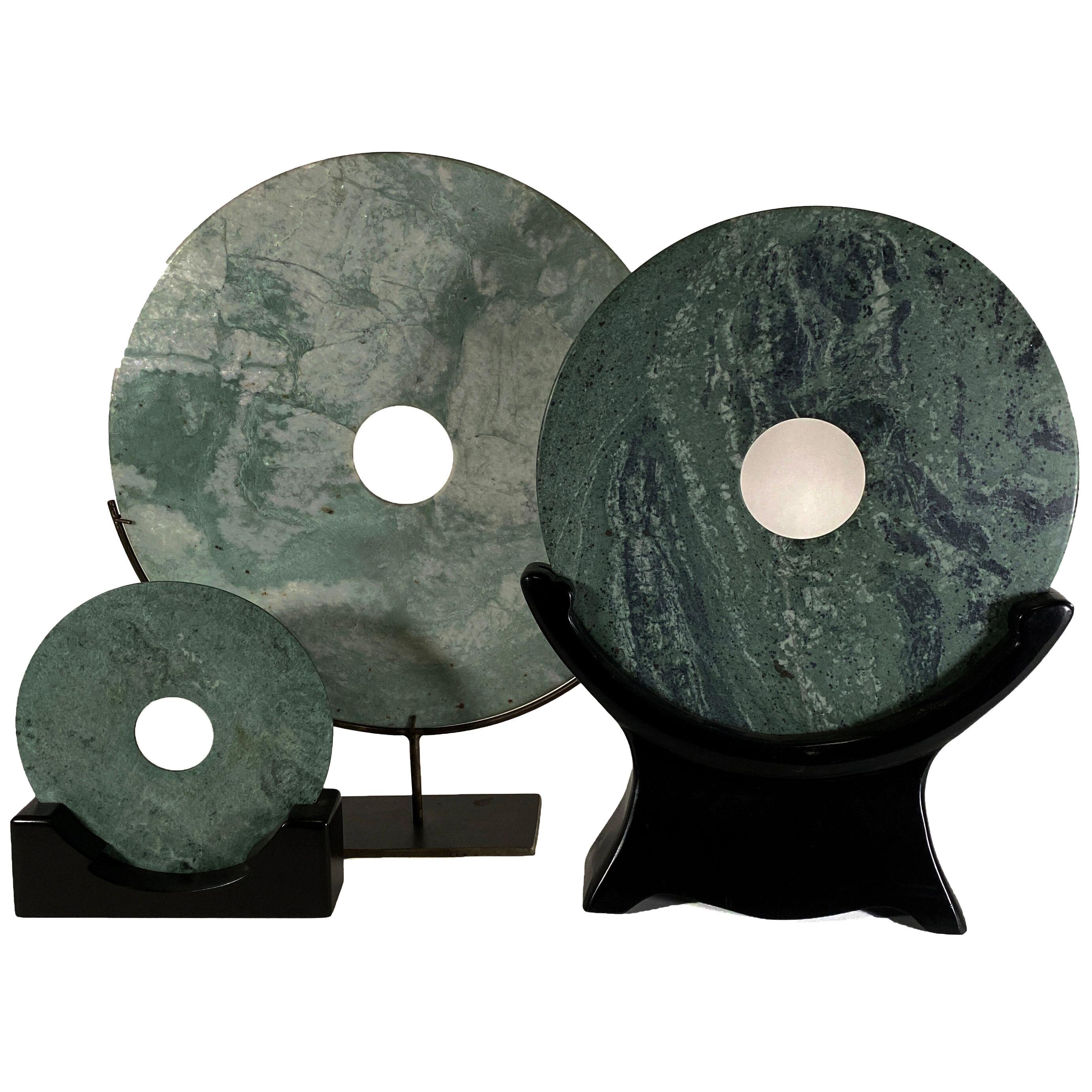 Set of 19th Century Chinese Jade Discs on Stands