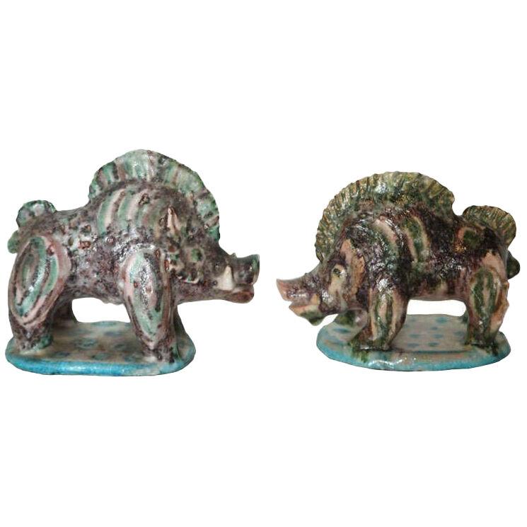 Pair of Gambone Ceramic Boars