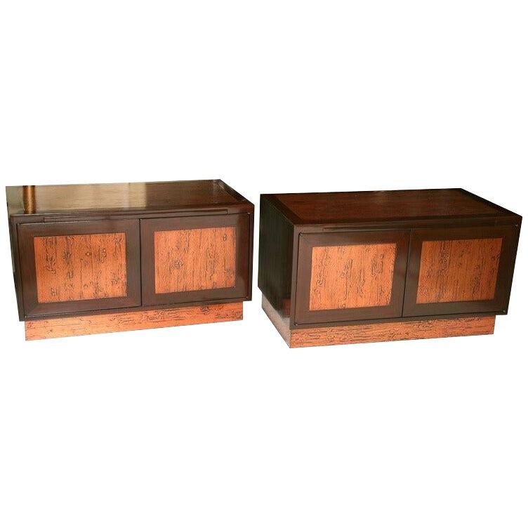 Rare Pair of Walnut and Copper Wall Hung Credenzas by Renzo Rotili