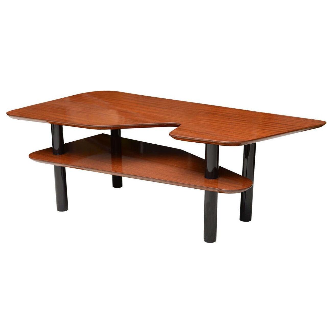 Italian Modern Mahogany and Ebonised Low Table, Style of Ponti