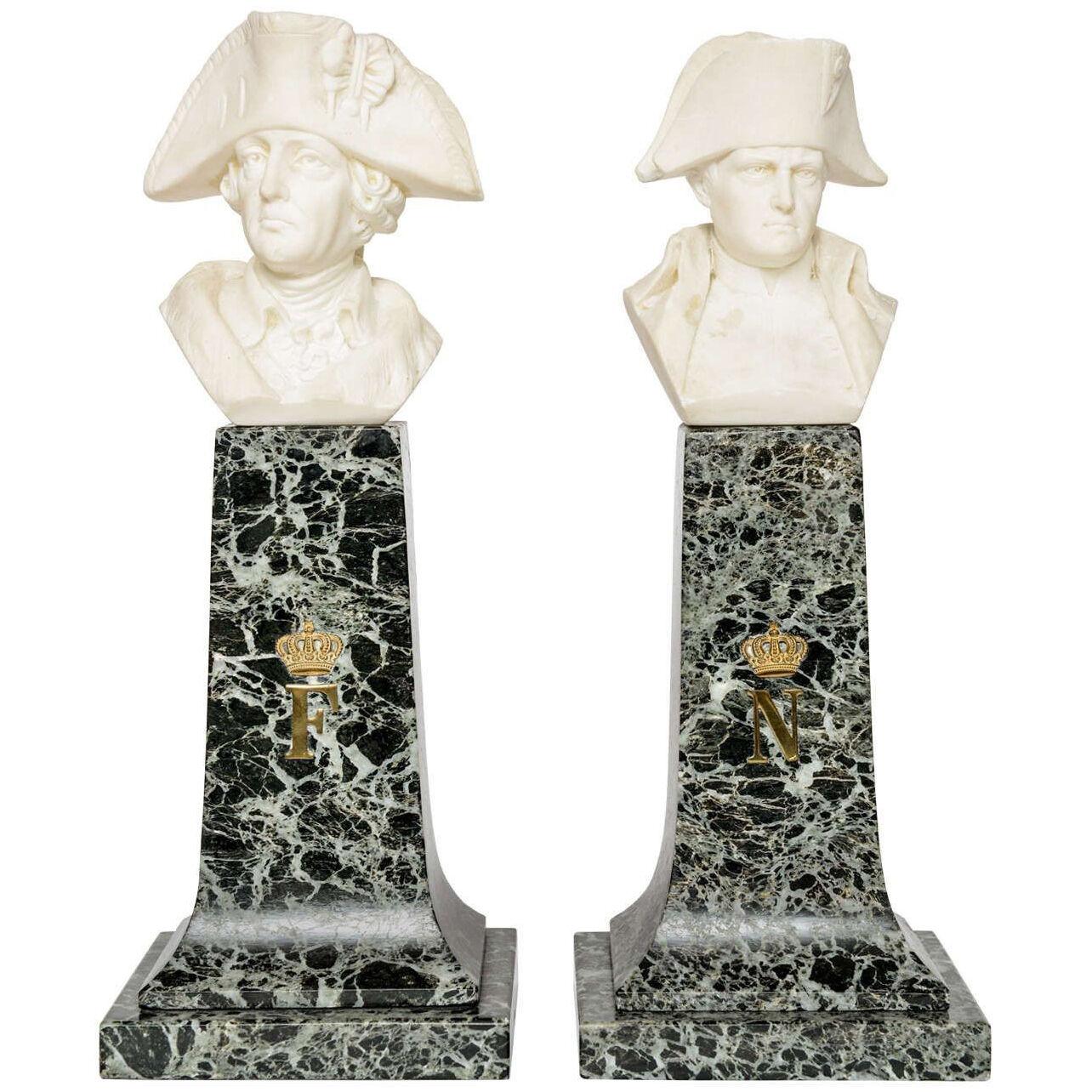 French Empire Style Marble and Alabaster Models of Napoleon and Frederick