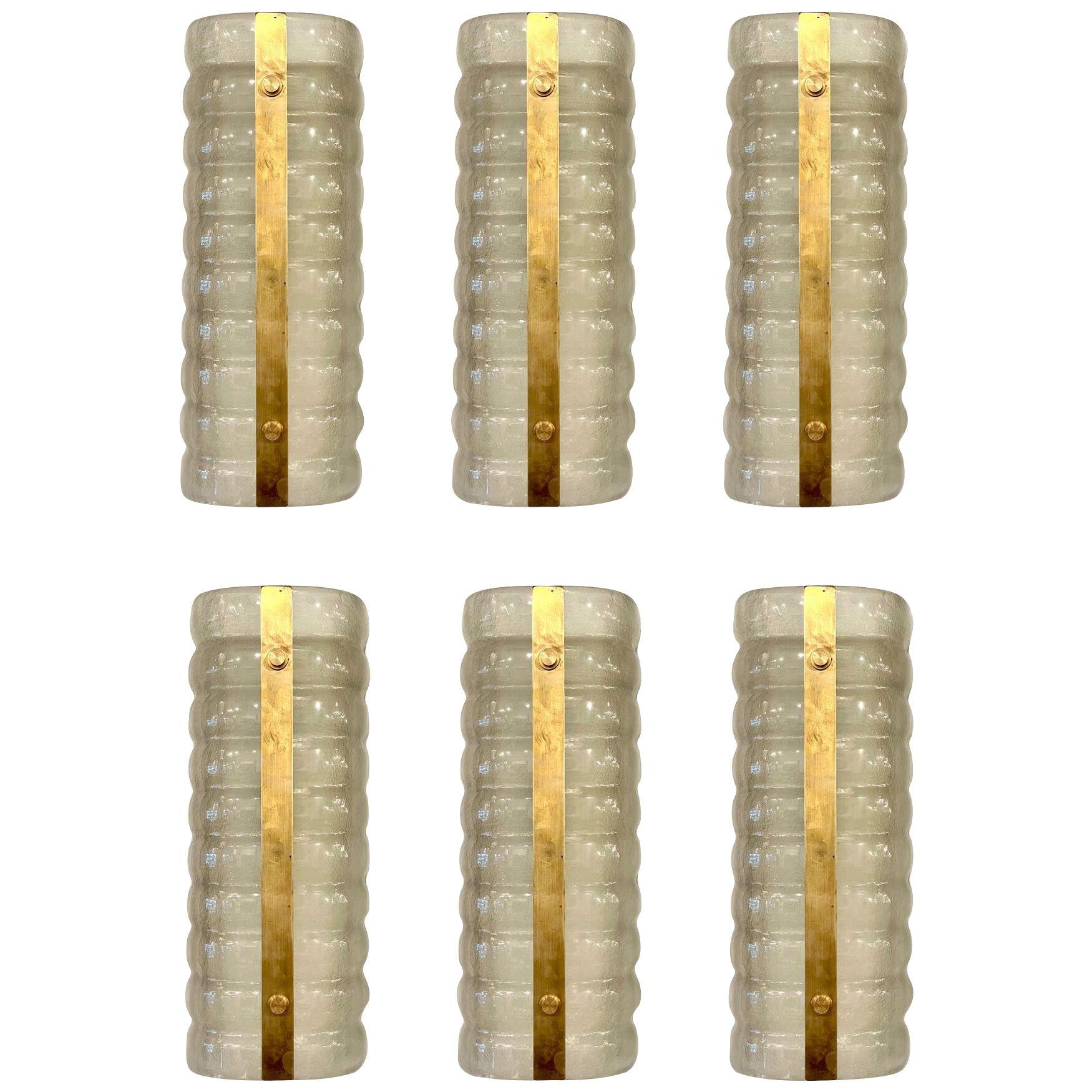 Set of Six Barovier & Toso Smoked Glass Sconces