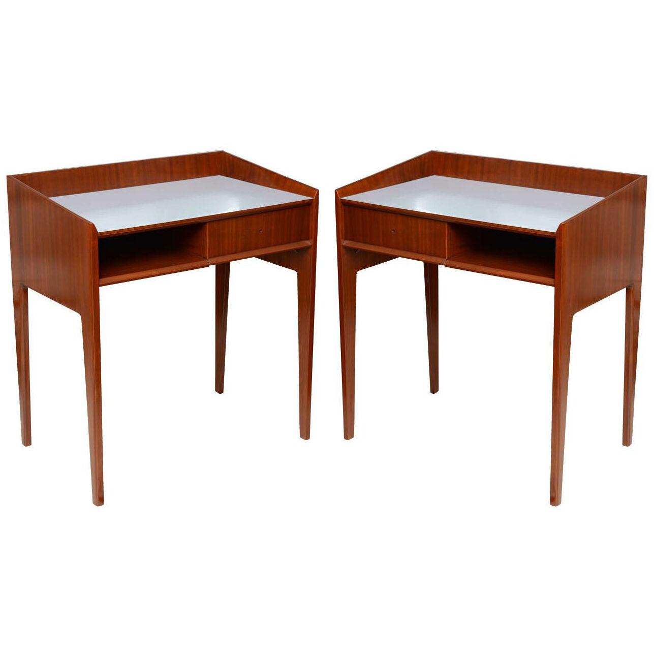 Rare Pair of Mahogany and Formica Side Tables in Style of Gio Ponti, Italy 1950s