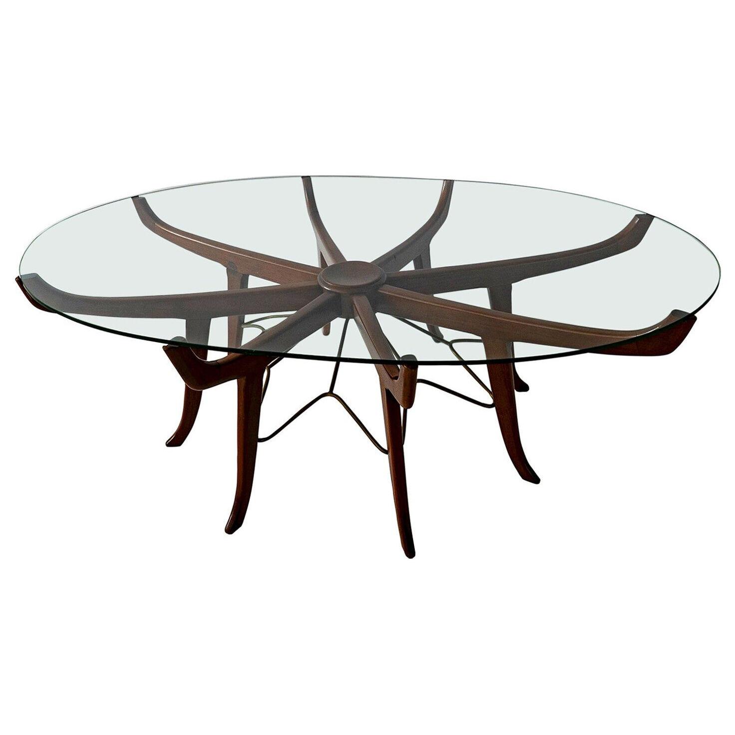 Italian Modern Mahogany, Steel and Glass Coffee Table, Attrib. to Carlo de Carli