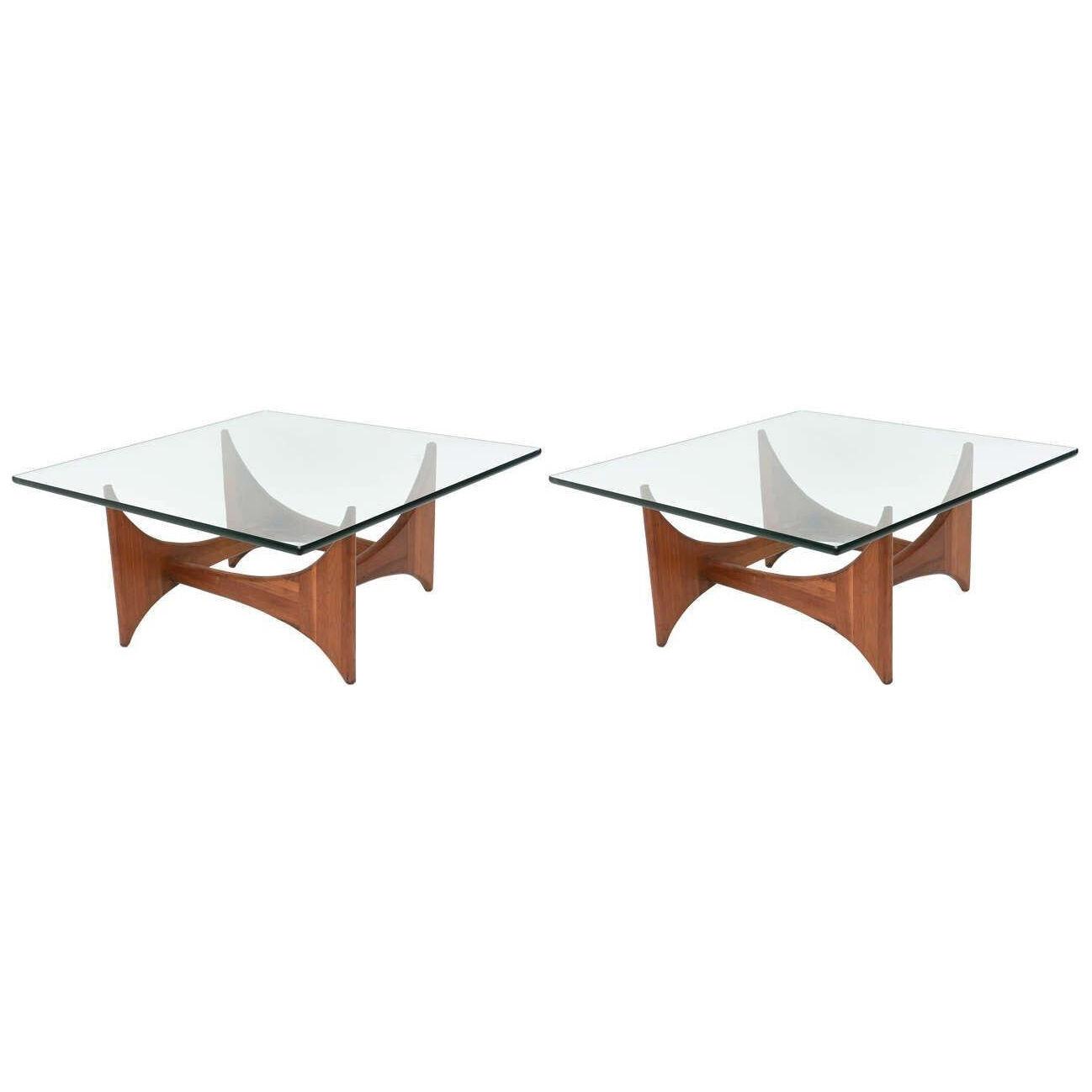 American Modern Pair of Walnut and Glass Low Tables by Adrian Pearsall