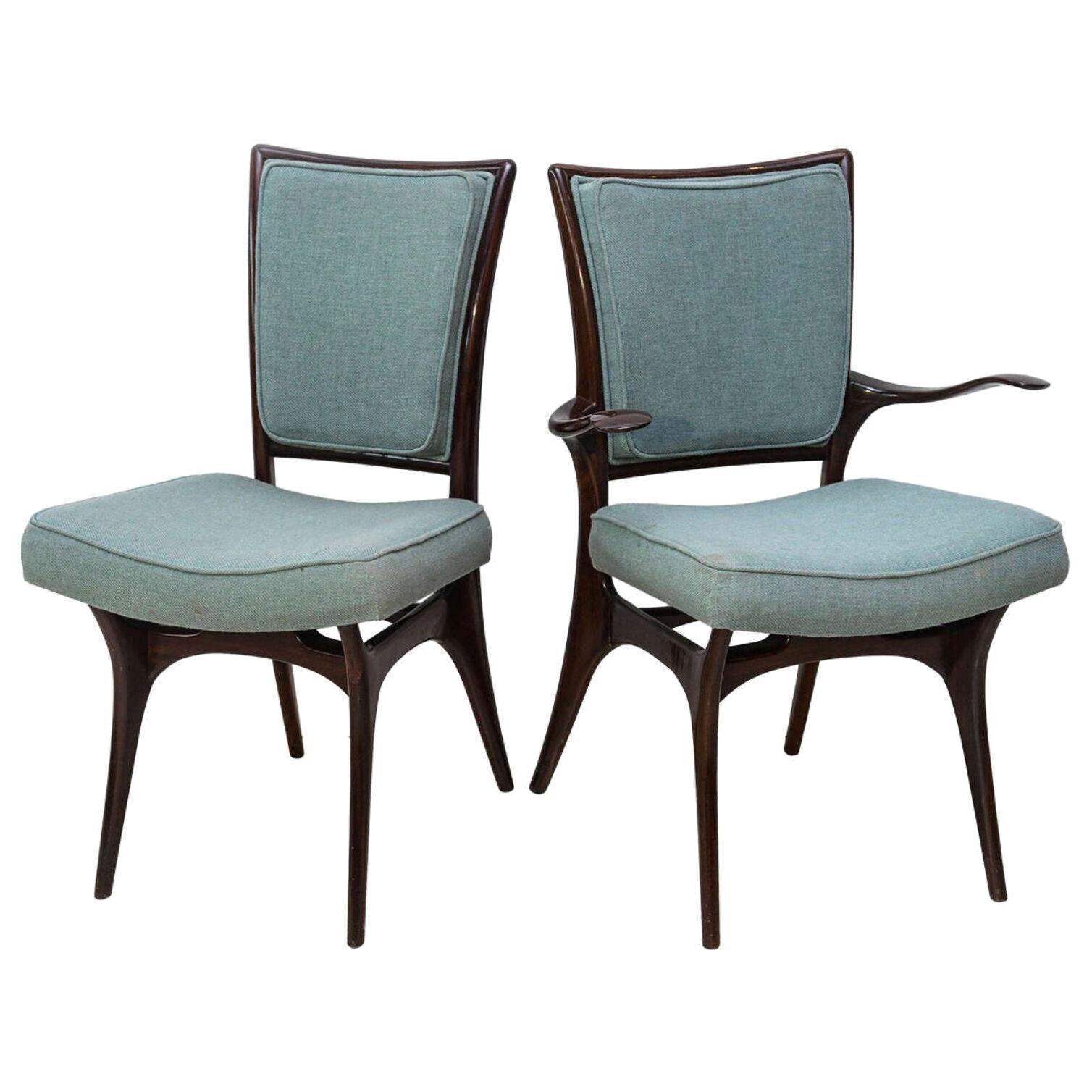 Set of Four American Modern Dark Walnut Dining Chairs