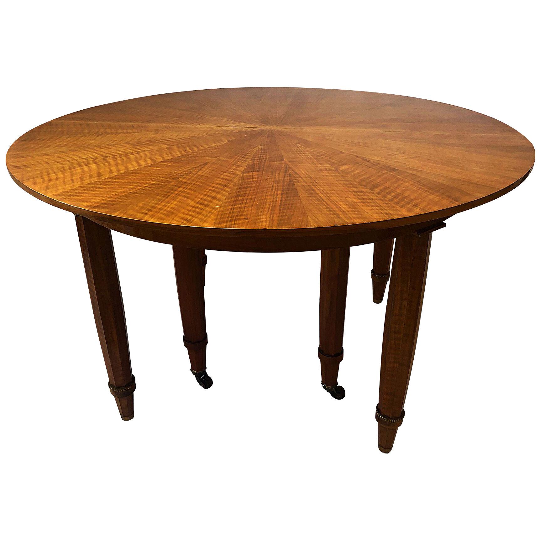 Important French Modern Fruitwood & Bronze Extension Dining Table, Jules Leleu