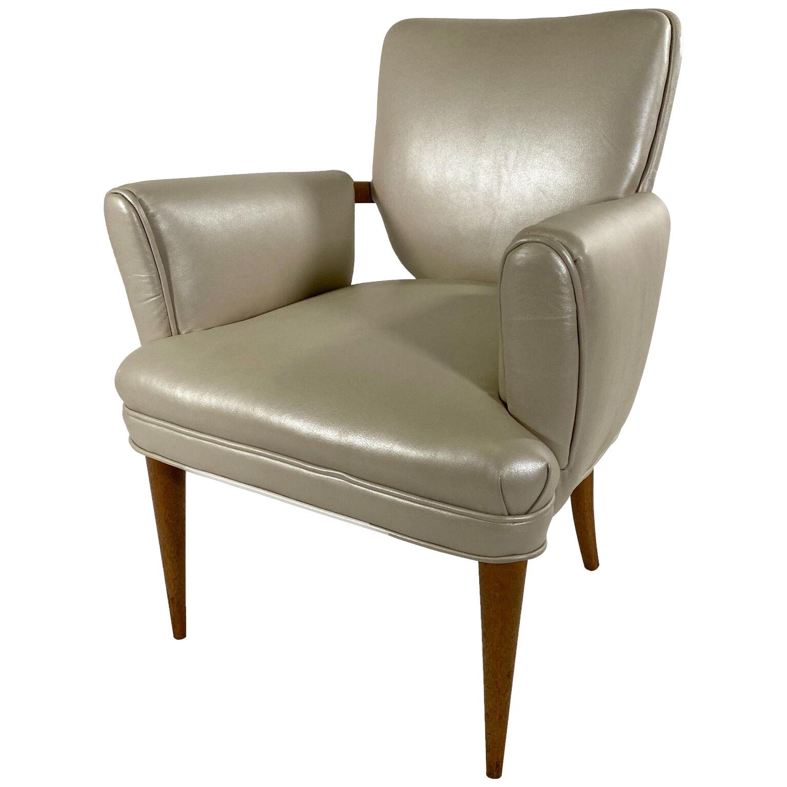 American Modern Bleached Mahogany and Leather Armchair, Paul Frankl