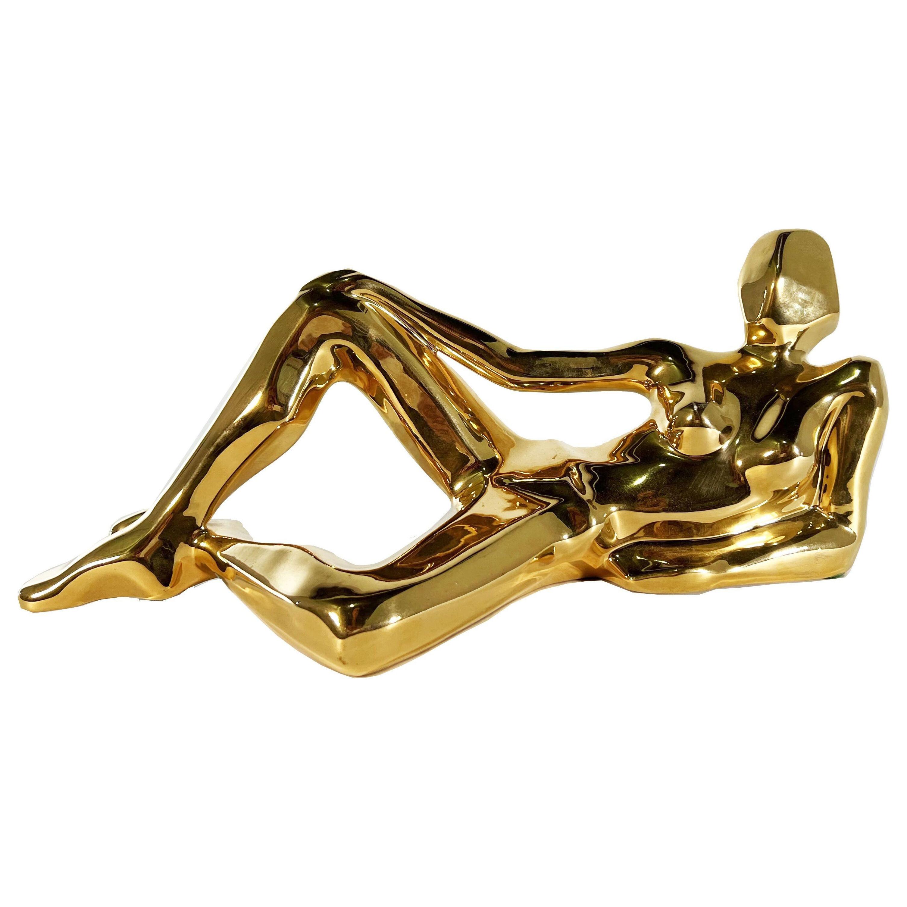 American Modern Ceramic Gold Glazed, "Reclining Figure", Jaru