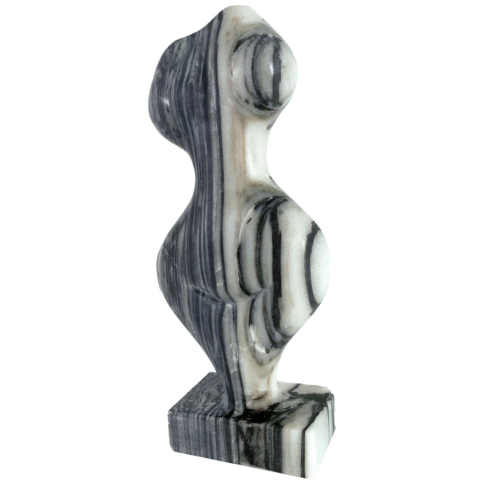 "Mini 89" Swiss Modern Zebra Marble Abstract Sculpture, Evelyne Brader