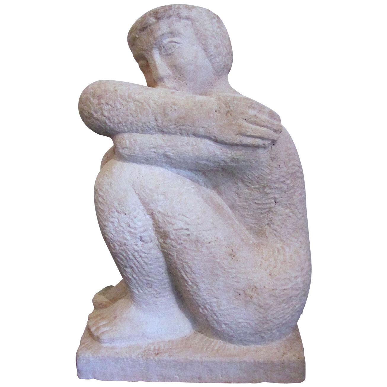 French Art Deco Limestone Figural Sculpture, Luciene gibert