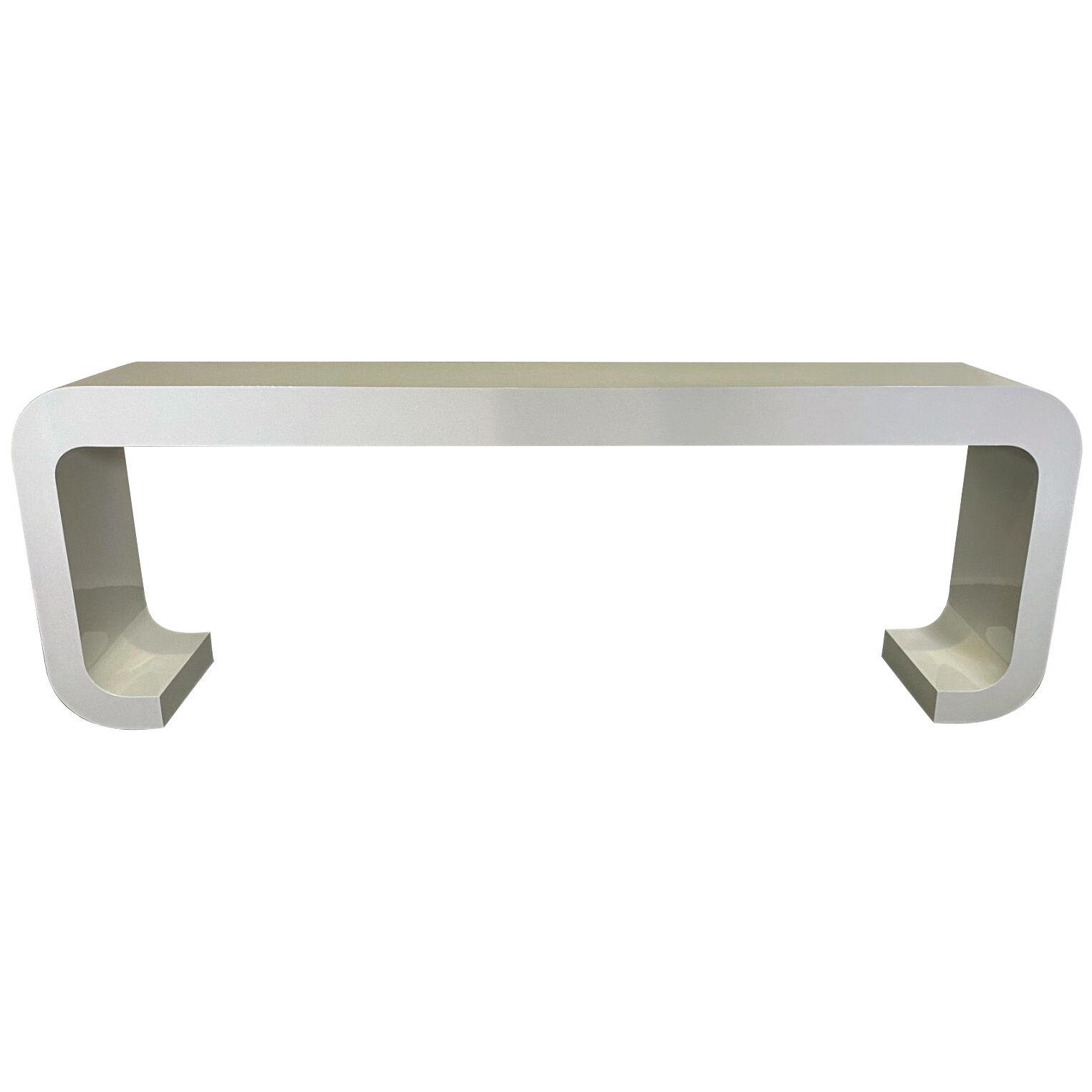 American Modern White Lacquer Waterfall Console Table, Ron Seff
