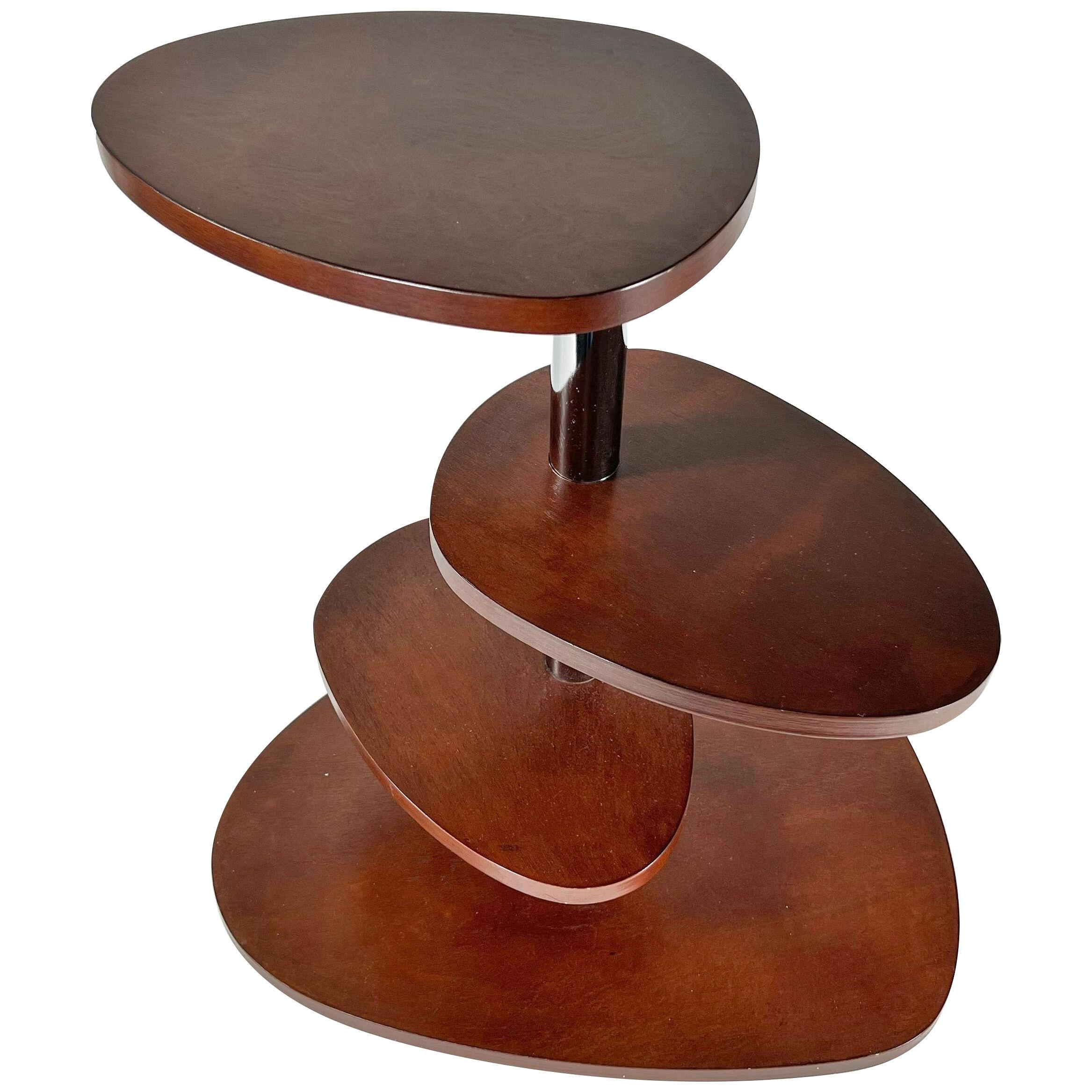 French Modern Mahogany 4 Tier Pivoting Mexique Table, style Charlotte Perriand