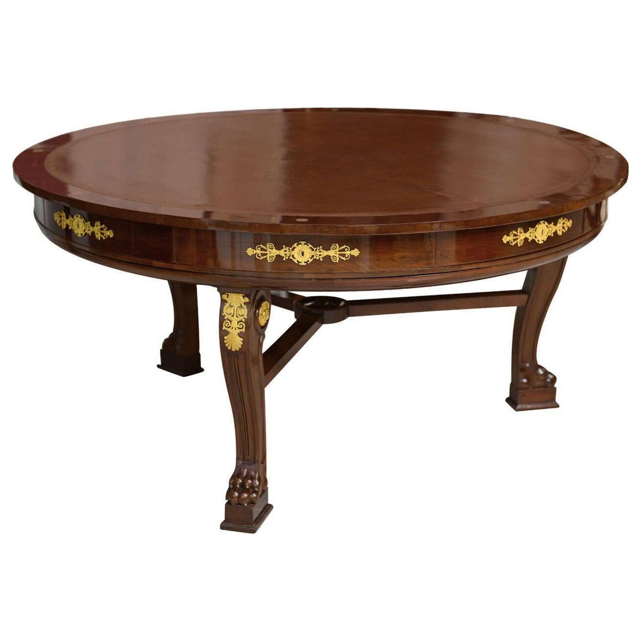 Very Fine French Empire Mahogany and Ormolu Mounted Rent Table, Potheau